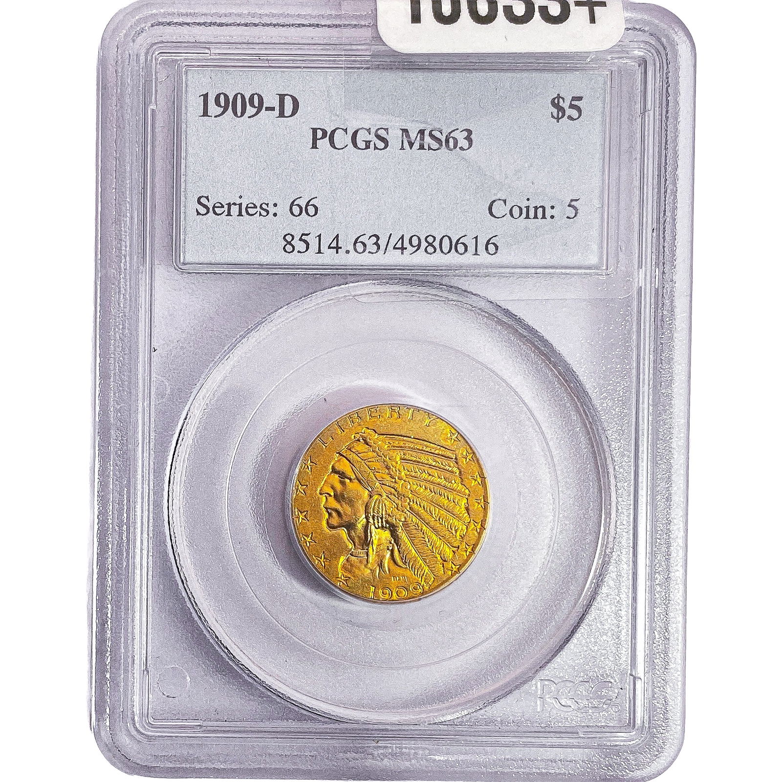 1909-D $5 Gold Half Eagle PCGS MS63 (1 of 2)