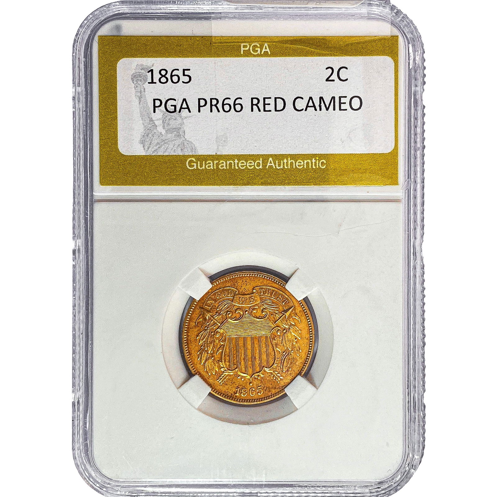 1865 Two Cent Piece PGA PR66 Red Cameo: 1865 Two Cent Piece PGA PR66 Red Cameo