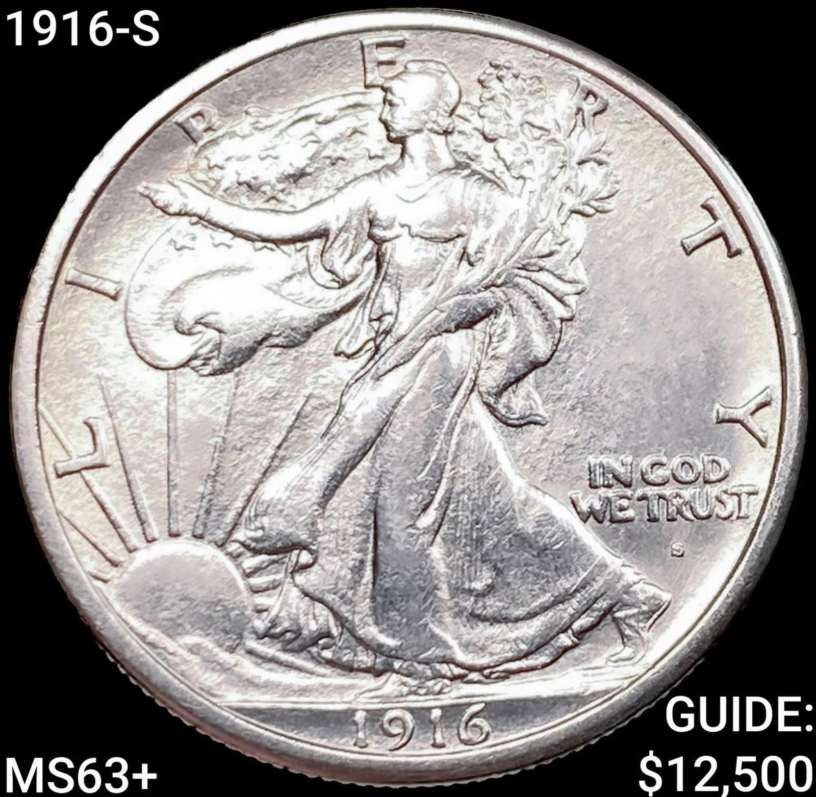 1916-S Walking Liberty Half Dollar CHOICE BU+ (1 of 2)