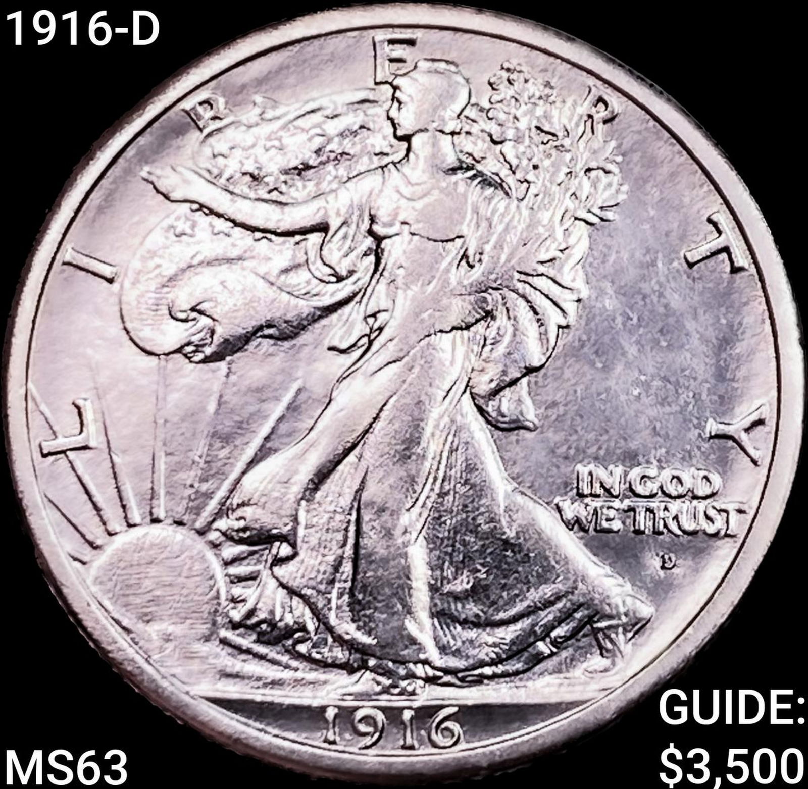 1916-D Walking Liberty Half Dollar CHOICE BU: 1916-D Walking Liberty Half Dollar CHOICE BU