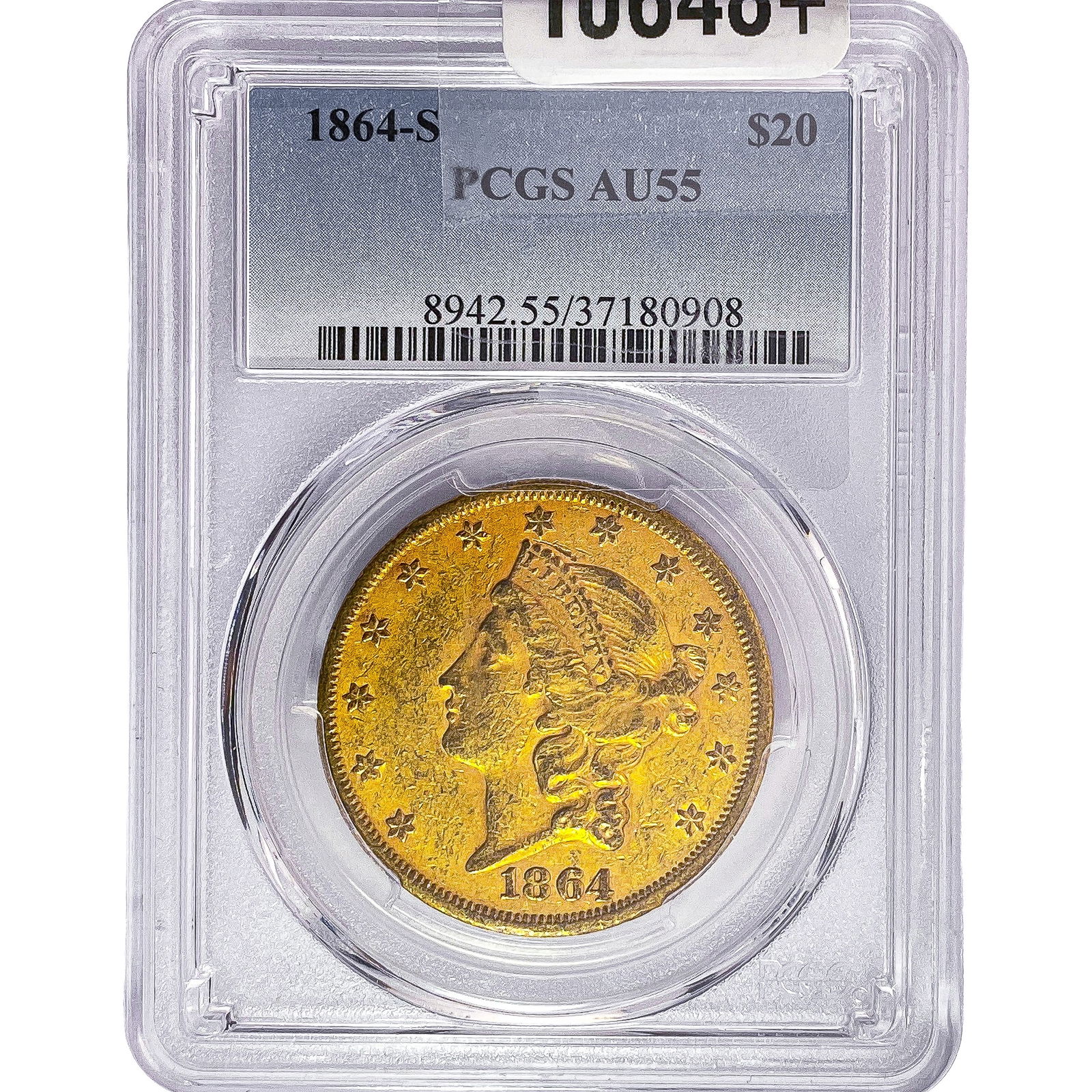 1864-S $20 Gold Double Eagle PCGS AU55: 1864-S $20 Gold Double Eagle PCGS AU55