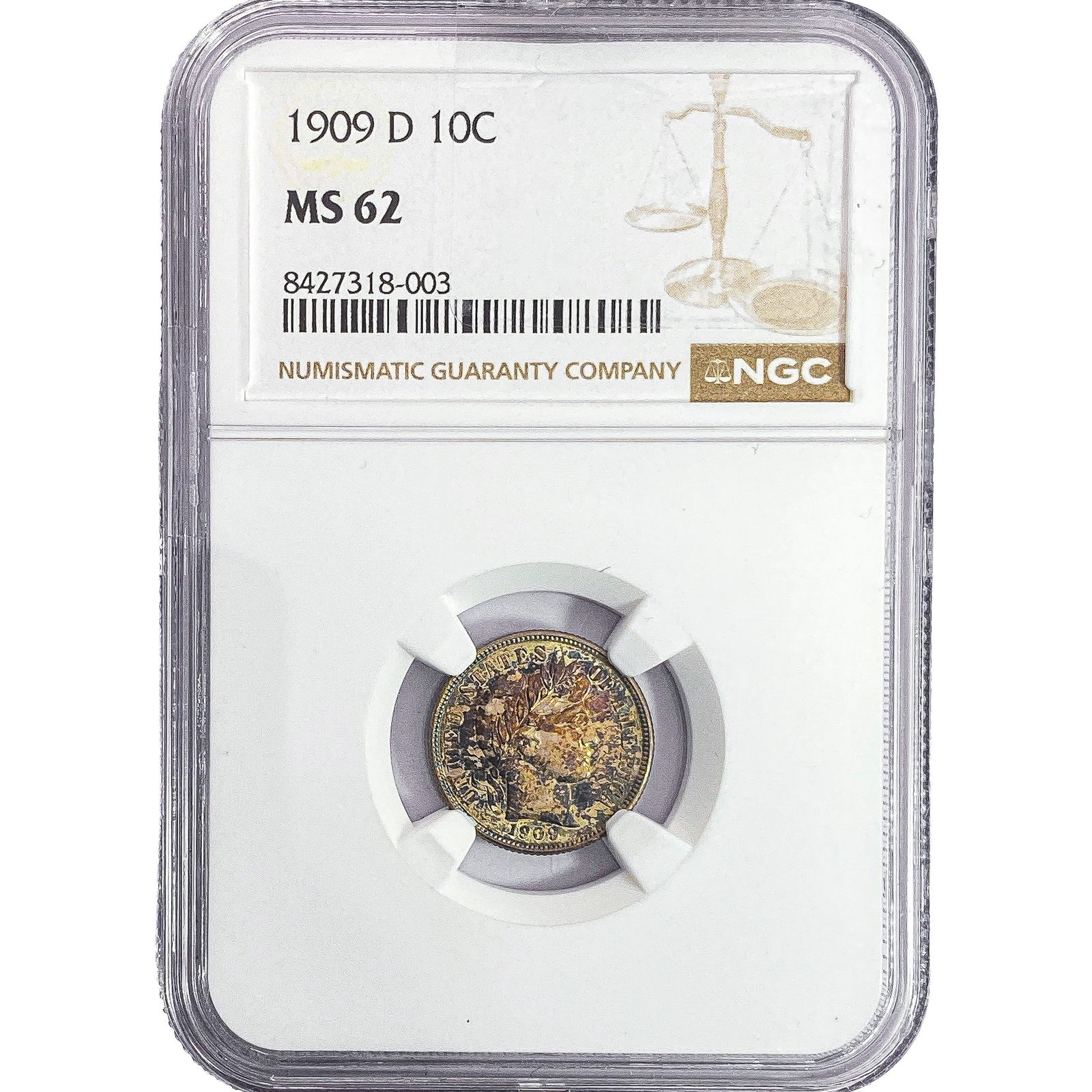 1909-D Barber Dime NGC MS62: 1909-D Barber Dime NGC MS62