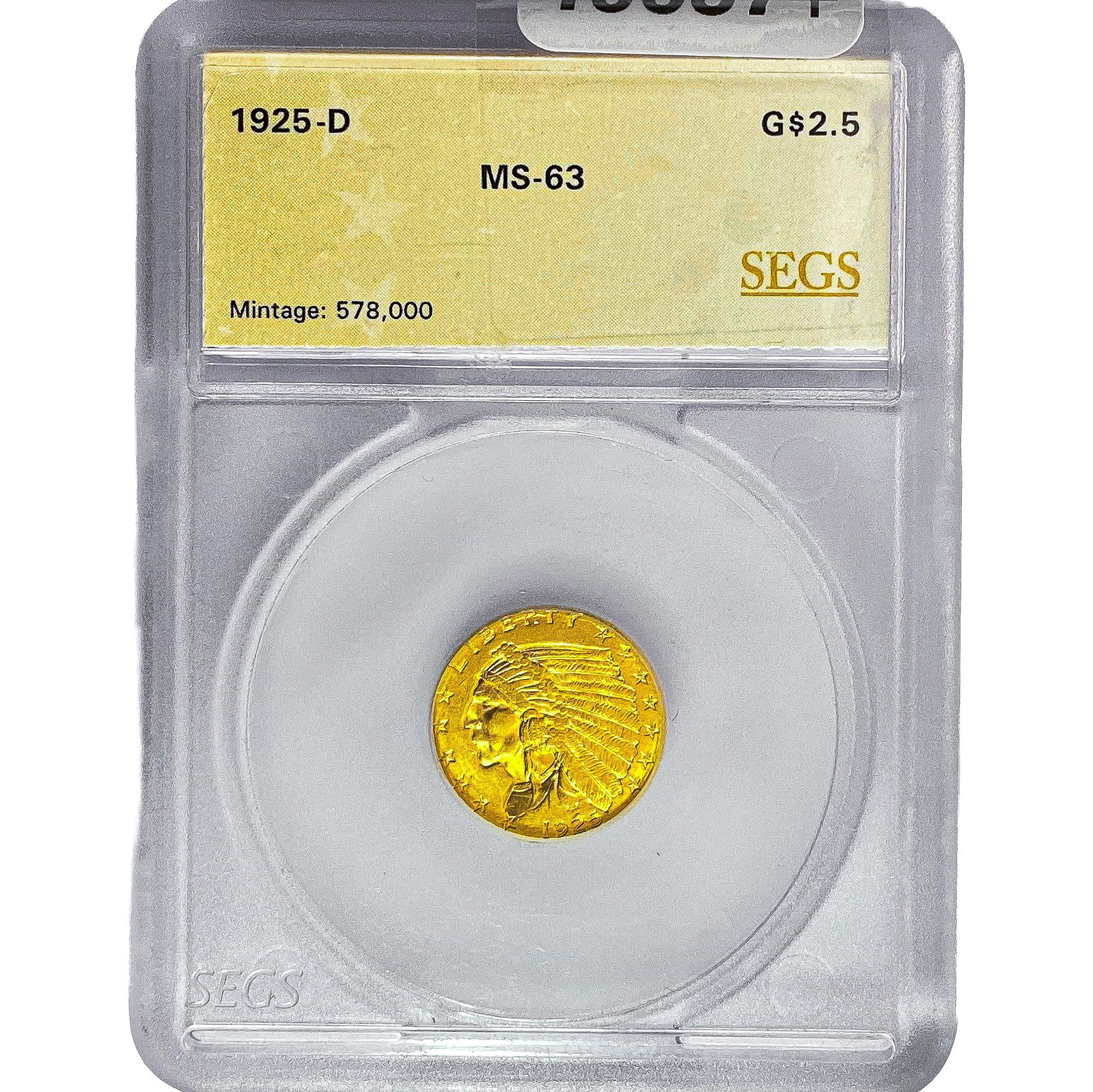 1925-D $2.50 Gold Quarter Eagle SEGS MS63: 1925-D $2.50 Gold Quarter Eagle SEGS MS63