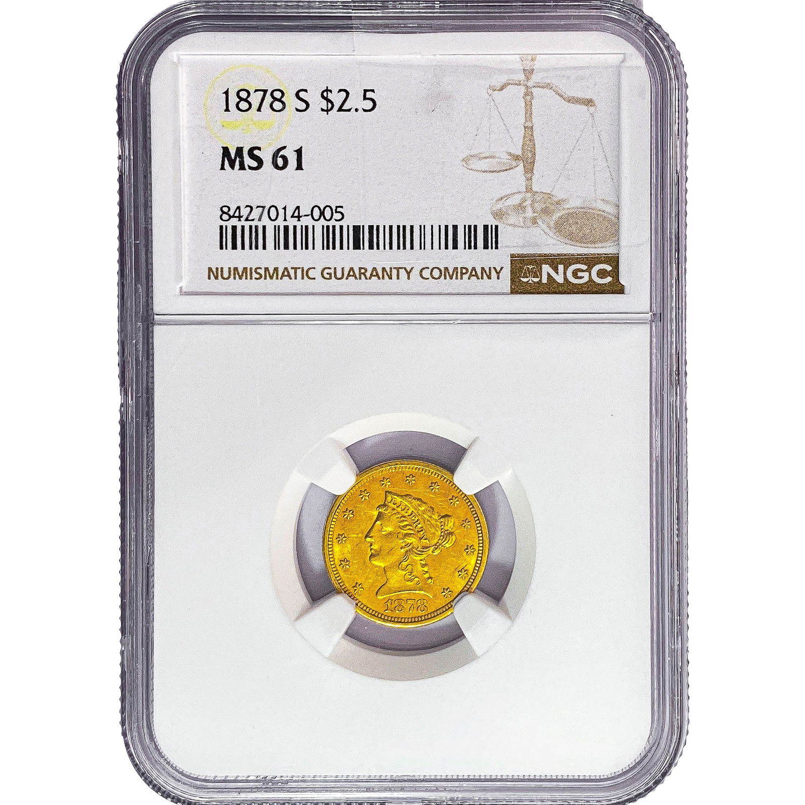 1878-S $2.50 Gold Quarter Eagle NGC MS61 (1 of 2)
