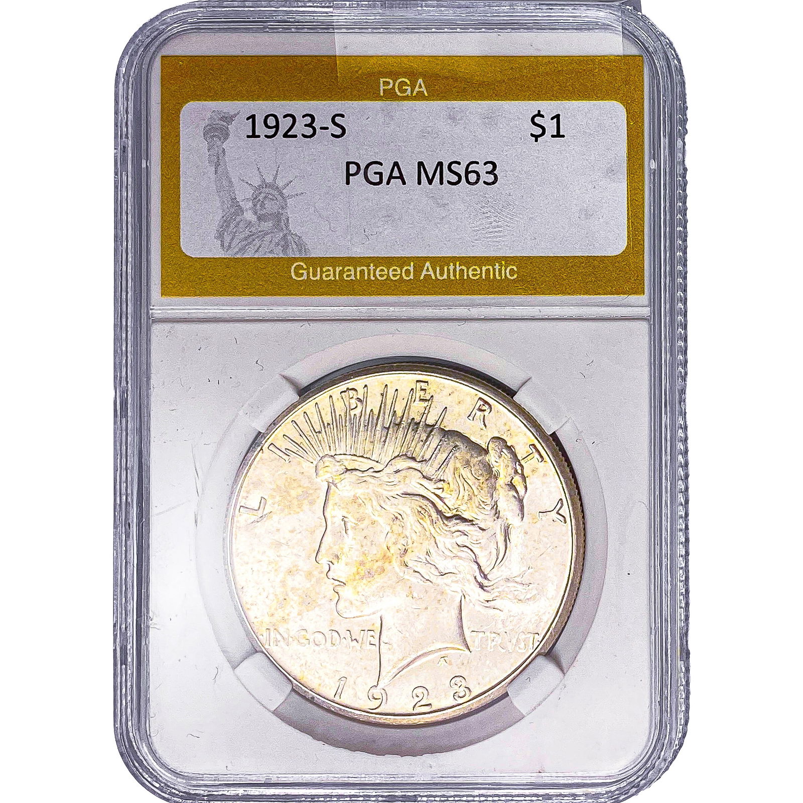 1923-S Silver Peace Dollar PGA MS63: 1923-S Silver Peace Dollar PGA MS63