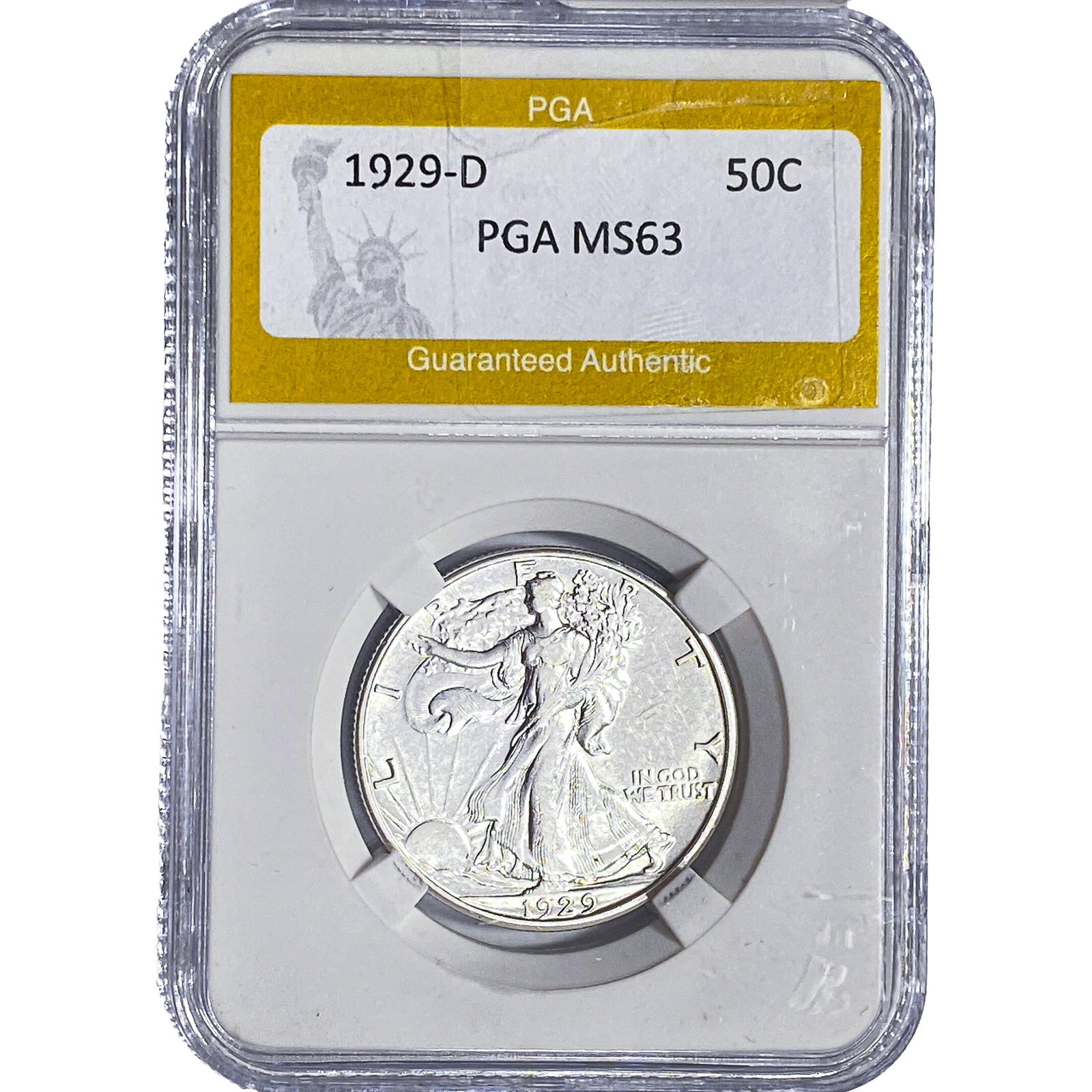 1929-D Walking Liberty Half Dollar PGA MS63: 1929-D Walking Liberty Half Dollar PGA MS63