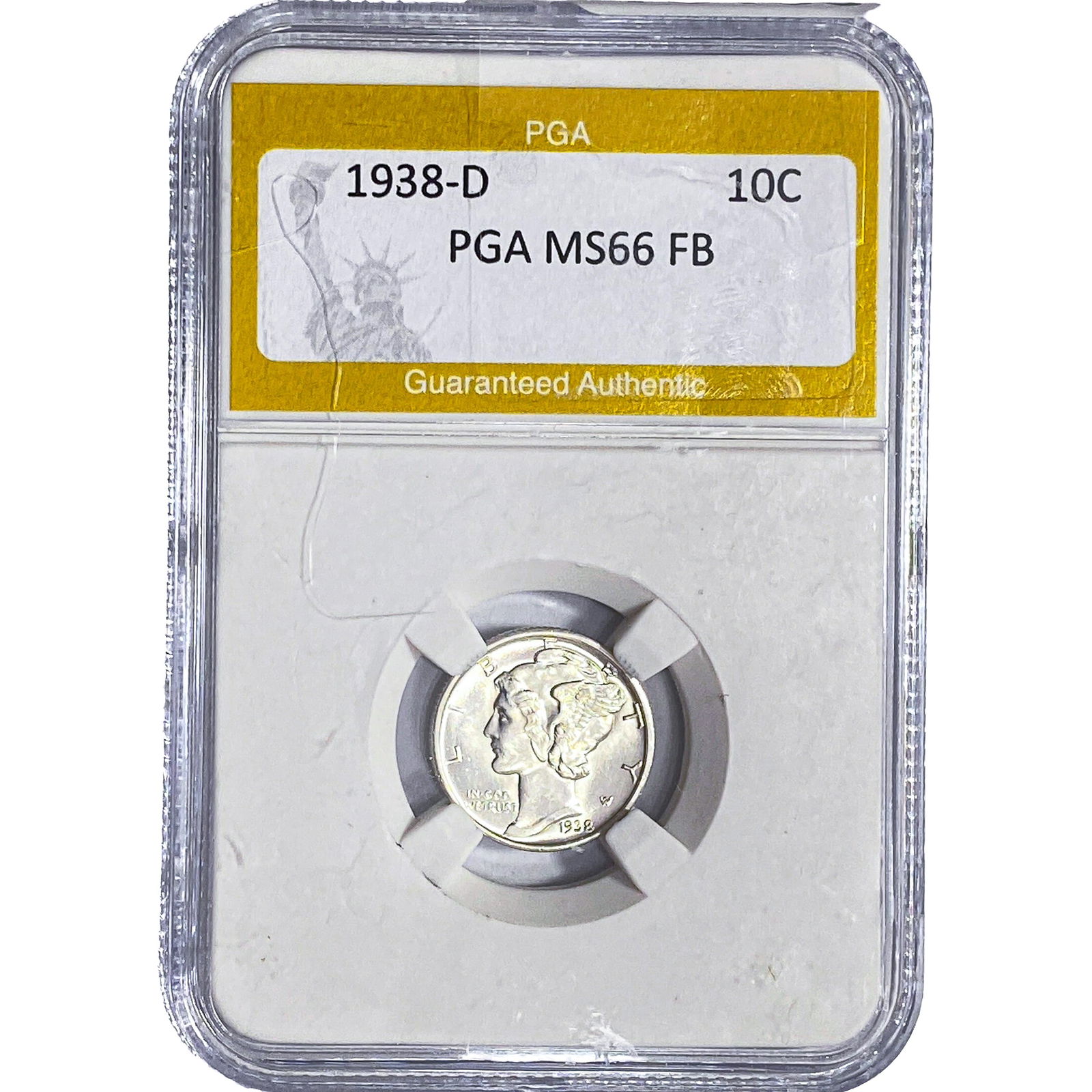 1938-D Mercury Silver Dime PGA MS66 FB: 1938-D Mercury Silver Dime PGA MS66 FB