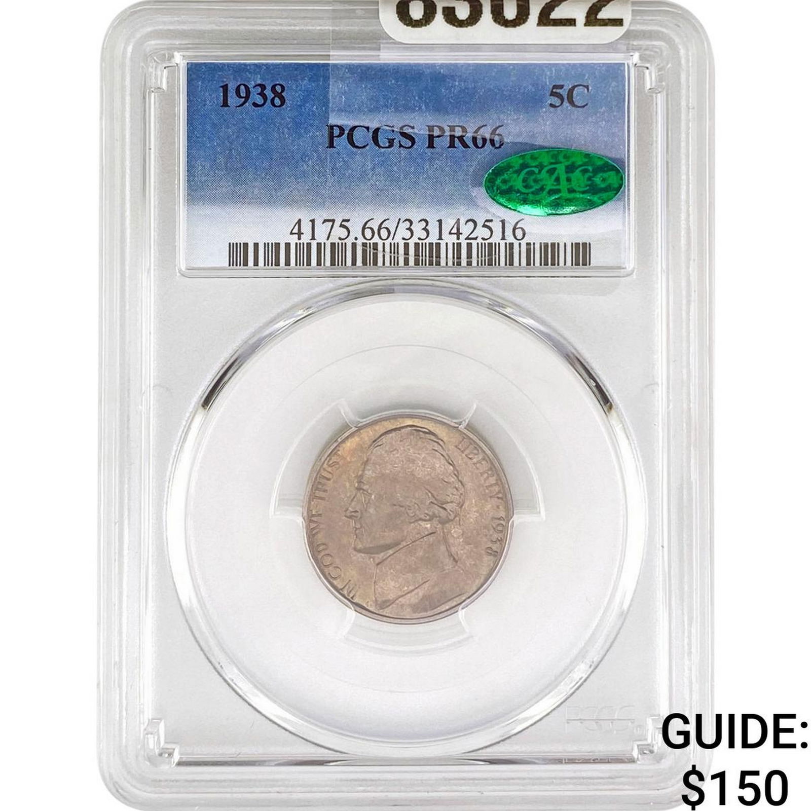 1938 CAC Jefferson Nickel PCGS PR66 (1 of 2)