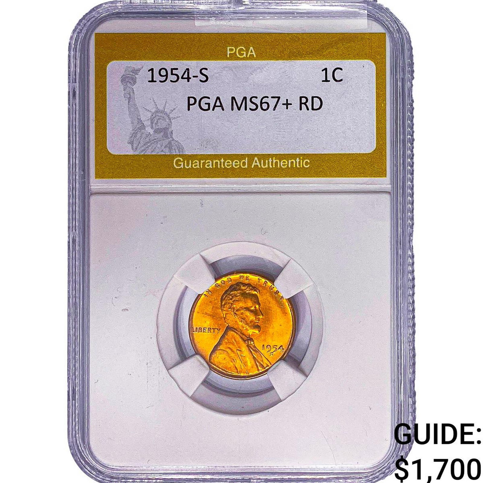1954-S Wheat Cent PGA MS67+ RD: 1954-S Wheat Cent PGA MS67+ RD