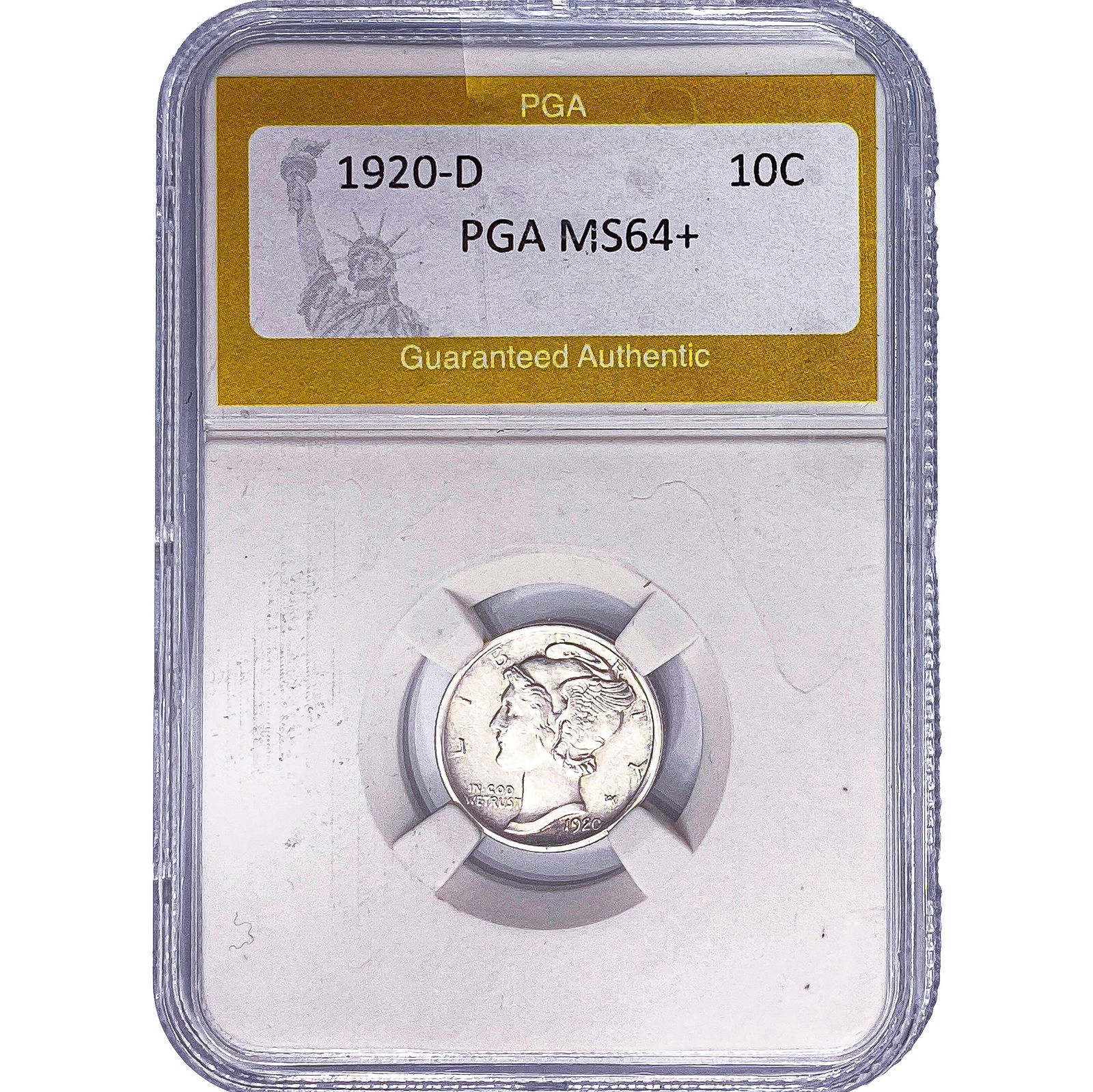 1920-D Mercury Silver Dime PGA MS64+: 1920-D Mercury Silver Dime PGA MS64+