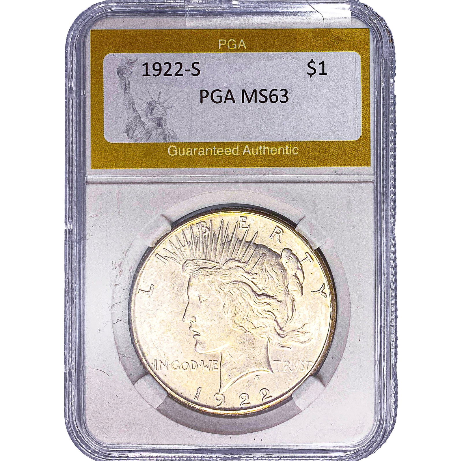 1922-S Silver Peace Dollar PGA MS63: 1922-S Silver Peace Dollar PGA MS63