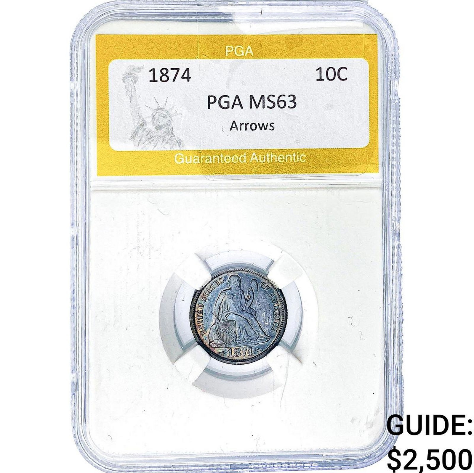 1874 Seated Liberty Dime PGA MS63 Arrows: 1874 Seated Liberty Dime PGA MS63 Arrows