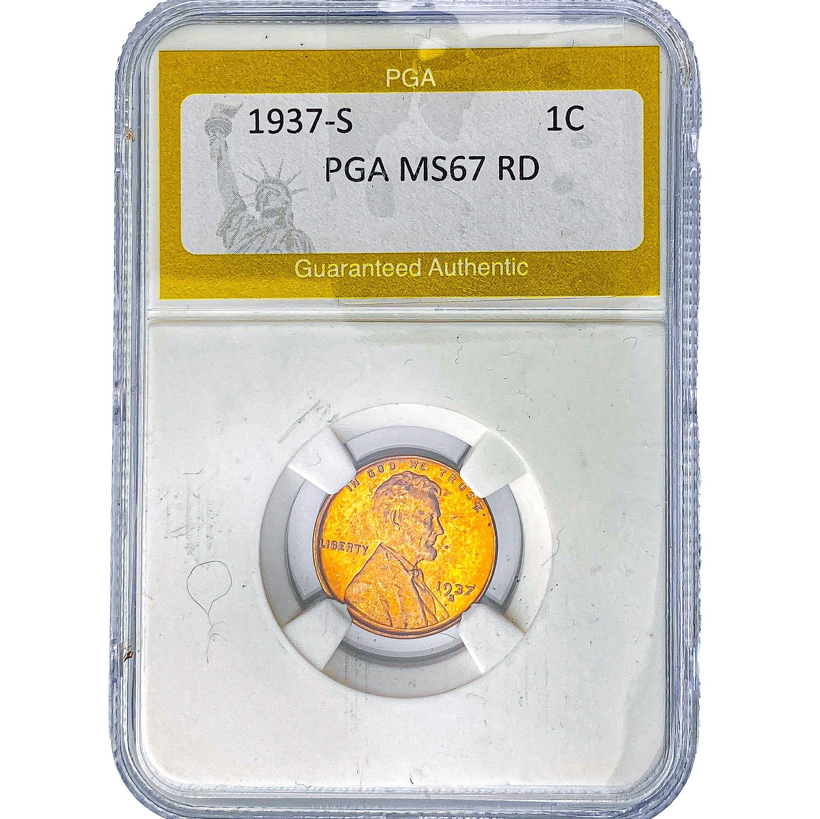 1937-S Wheat Cent PGA MS67 RD: 1937-S Wheat Cent PGA MS67 RD