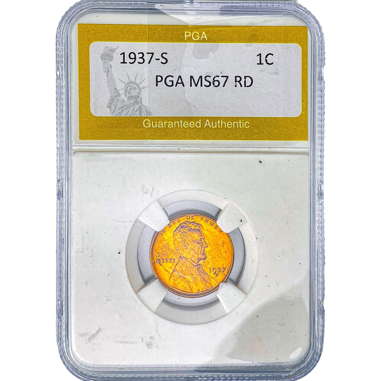1937-S Wheat Cent PGA MS67 RD: 1937-S Wheat Cent PGA MS67 RD