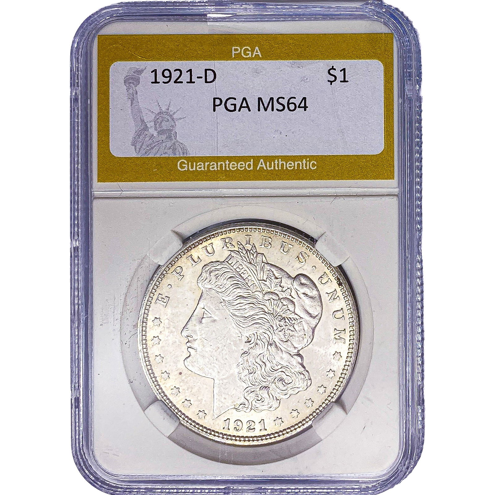 1921-D Morgan Silver Dollar PGA MS64: 1921-D Morgan Silver Dollar PGA MS64
