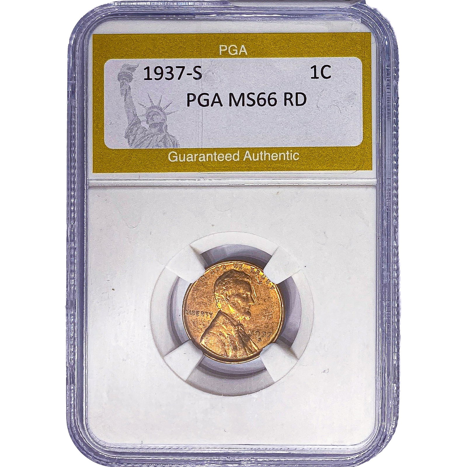 1937-S Wheat Cent PGA MS66 RD: 1937-S Wheat Cent PGA MS66 RD