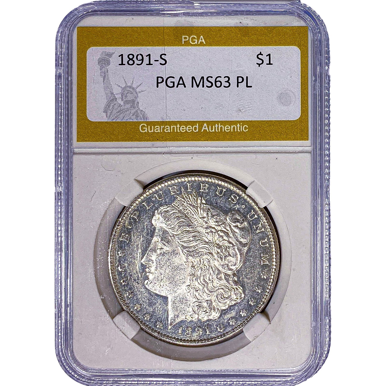 1891-S Morgan Silver Dollar PGA MS63 PL: 1891-S Morgan Silver Dollar PGA MS63 PL