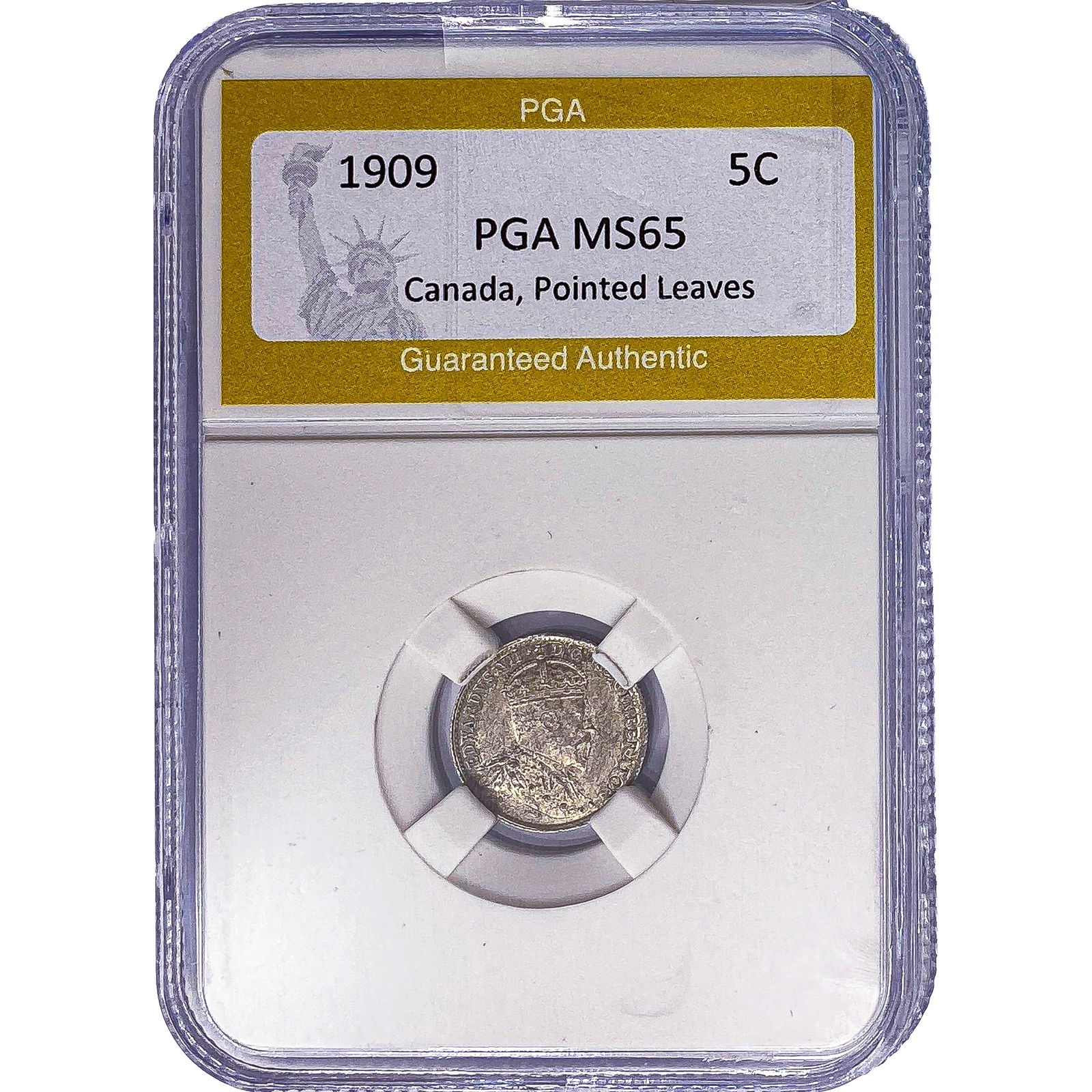 1909 Canada 5 Cents PGA MS65 Pointed Leaves: 1909 Canada 5 Cents PGA MS65 Pointed Leaves