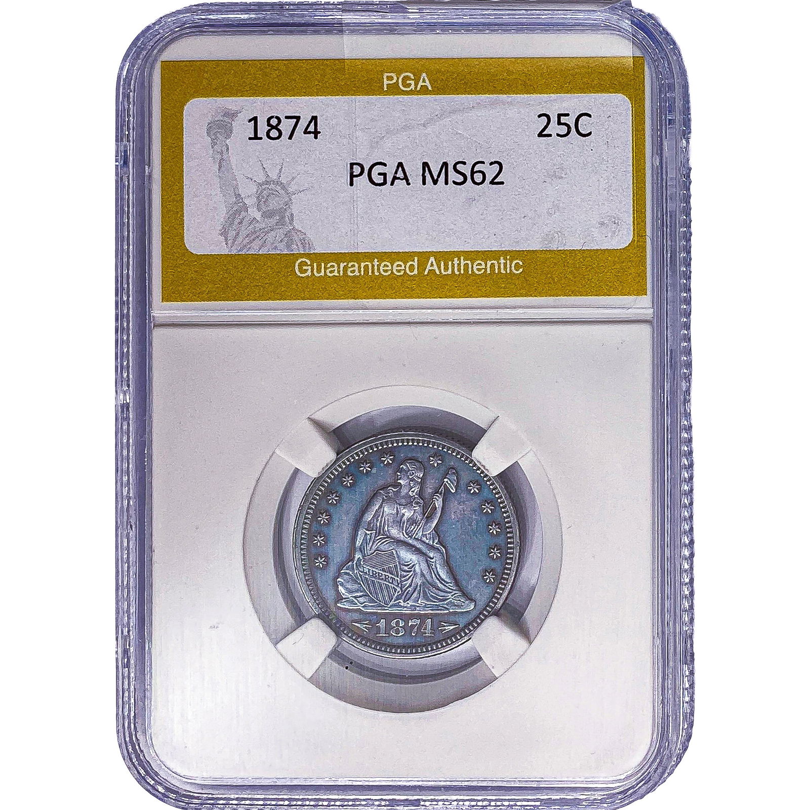 1874 Seated Liberty Quarter PGA MS62: 1874 Seated Liberty Quarter PGA MS62