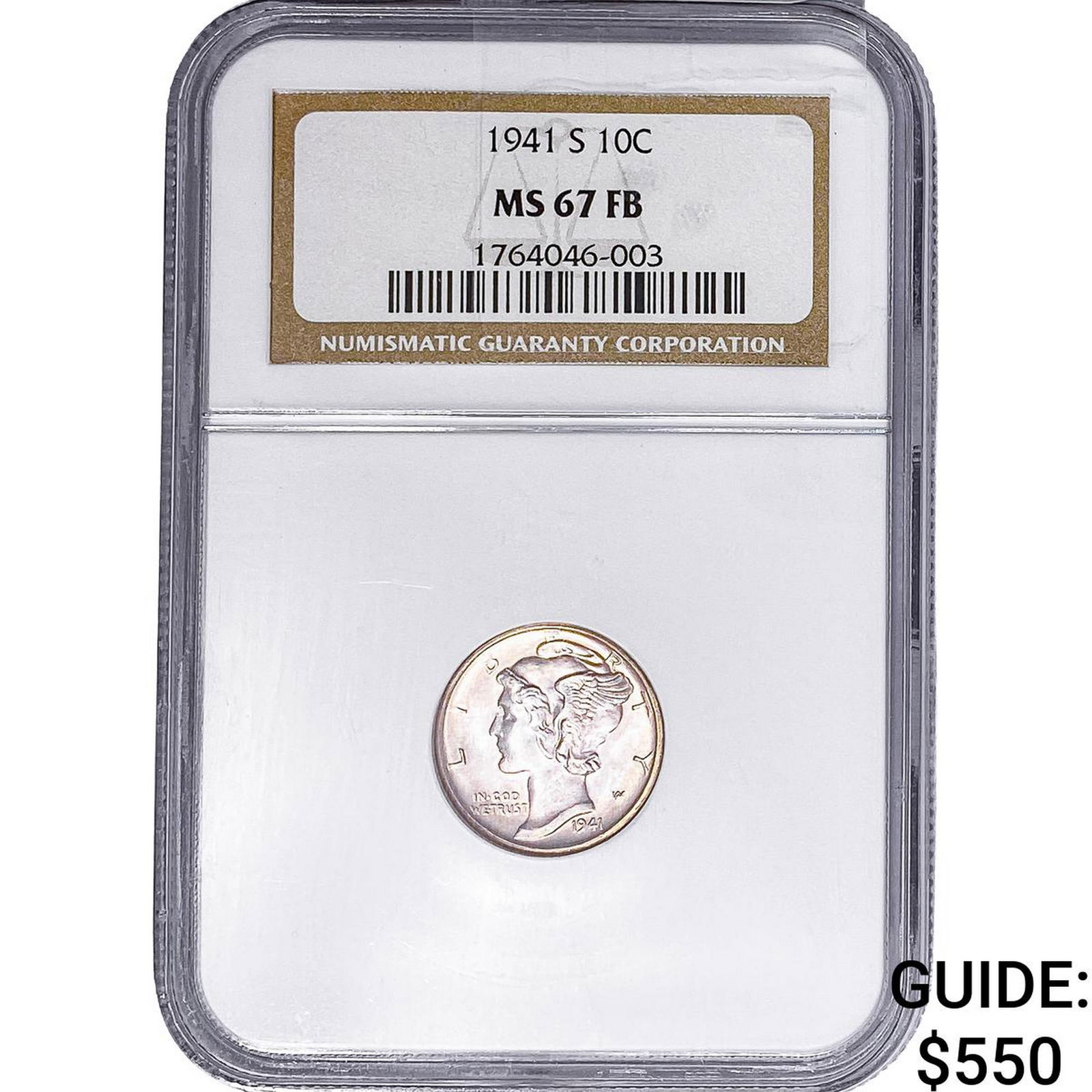 1941-S Mercury Silver Dime NGC MS67 FB: 1941-S Mercury Silver Dime NGC MS67 FB