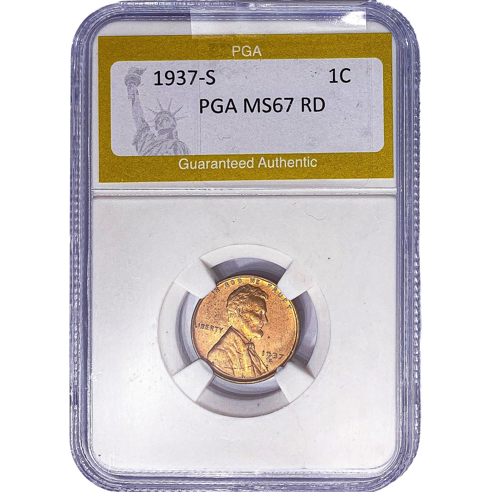 1937-S Wheat Cent PGA MS67 RD: 1937-S Wheat Cent PGA MS67 RD