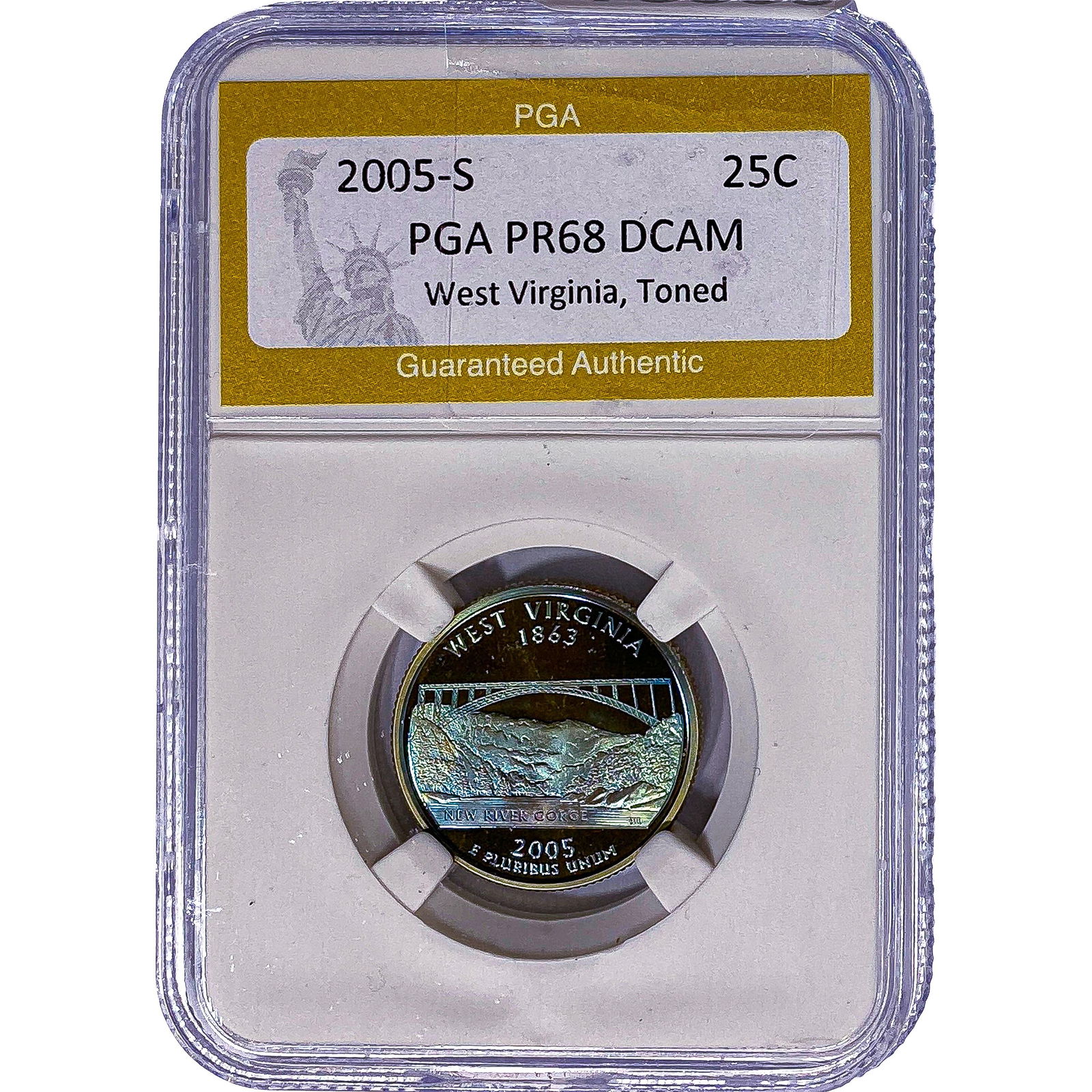 2005-S West Virginia Quarter PGA PR68 DCAM Toned: 2005-S West Virginia Quarter PGA PR68 DCAM Toned