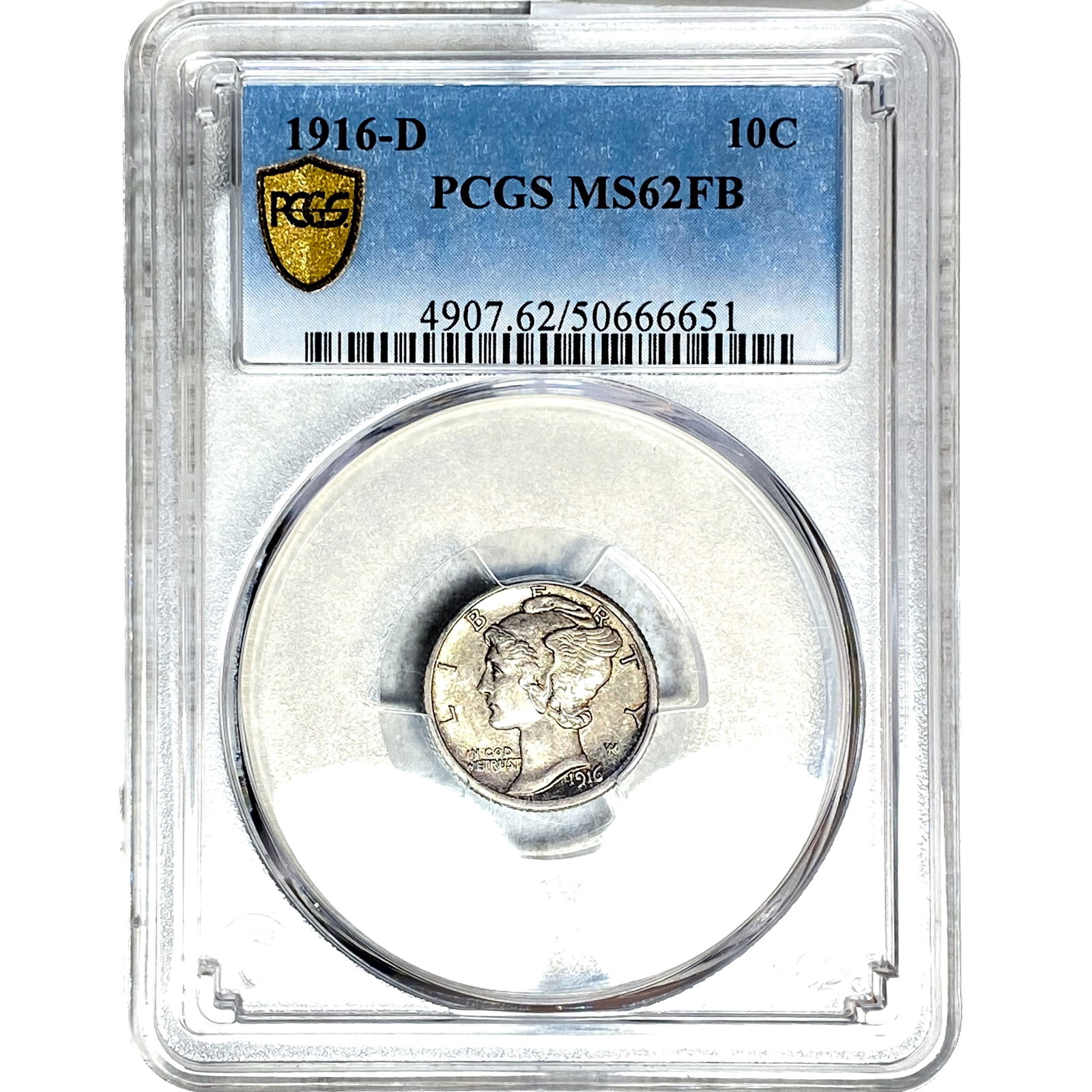 1916-D Mercury Silver Dime PCGS MS62 FB: 1916-D Mercury Silver Dime PCGS MS62 FB