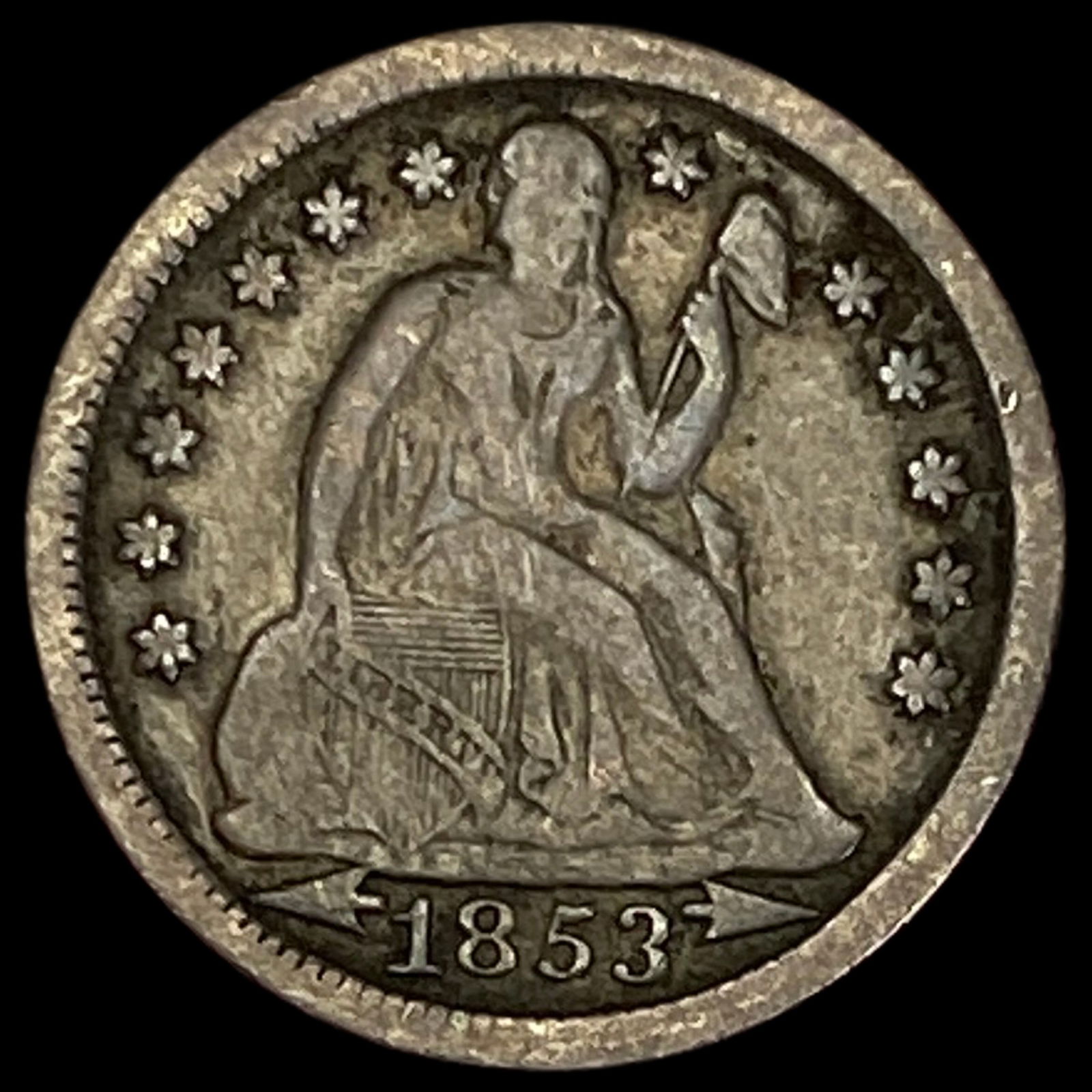 1853 Arrows Seated Liberty Dime NEARLY UNCIRCULATED: 1853 Arrows Seated Liberty Dime NEARLY UNCIRCULATED