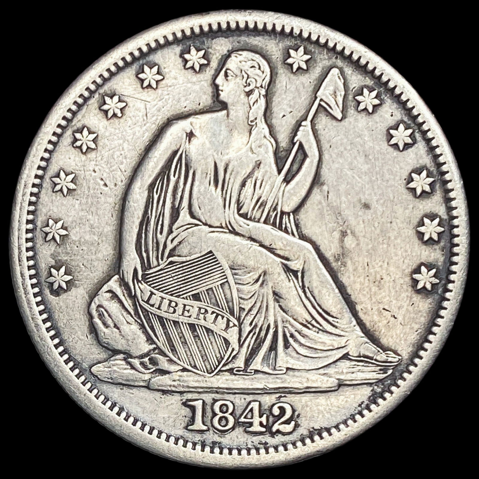 1842 Seated Liberty Half Dollar NEARLY UNCIRCULATED: 1842 Seated Liberty Half Dollar NEARLY UNCIRCULATED