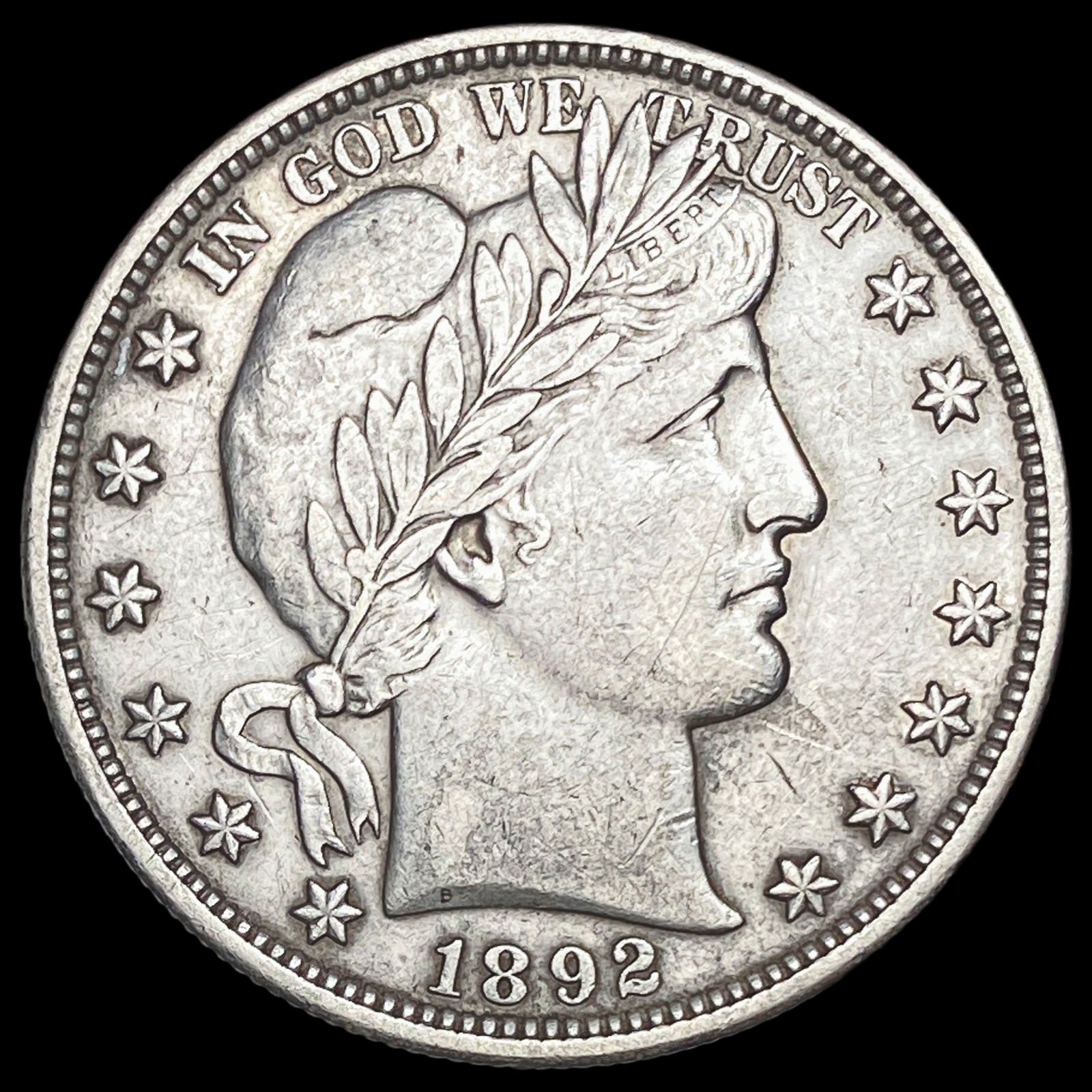 1892 Silver Barber Half Dollar CHOICE AU: 1892 Silver Barber Half Dollar CHOICE AU