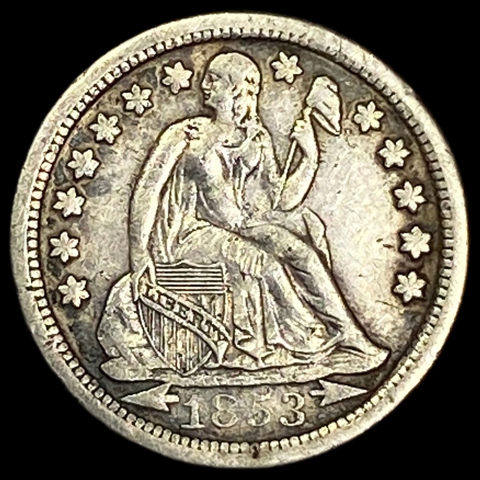 1853-O Silver Seated Liberty Dime NEARLY UNCIRCULATED: 1853-O Silver Seated Liberty Dime NEARLY UNCIRCULATED