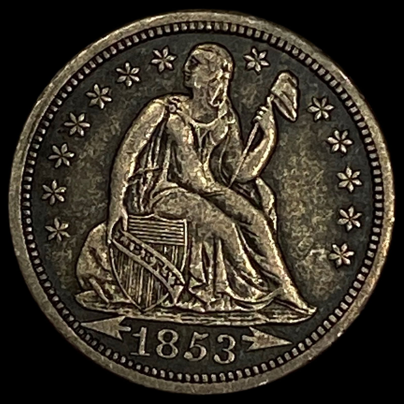 1853 Arrows Seated Liberty Dime NEARLY UNCIRCULATED: 1853 Arrows Seated Liberty Dime NEARLY UNCIRCULATED