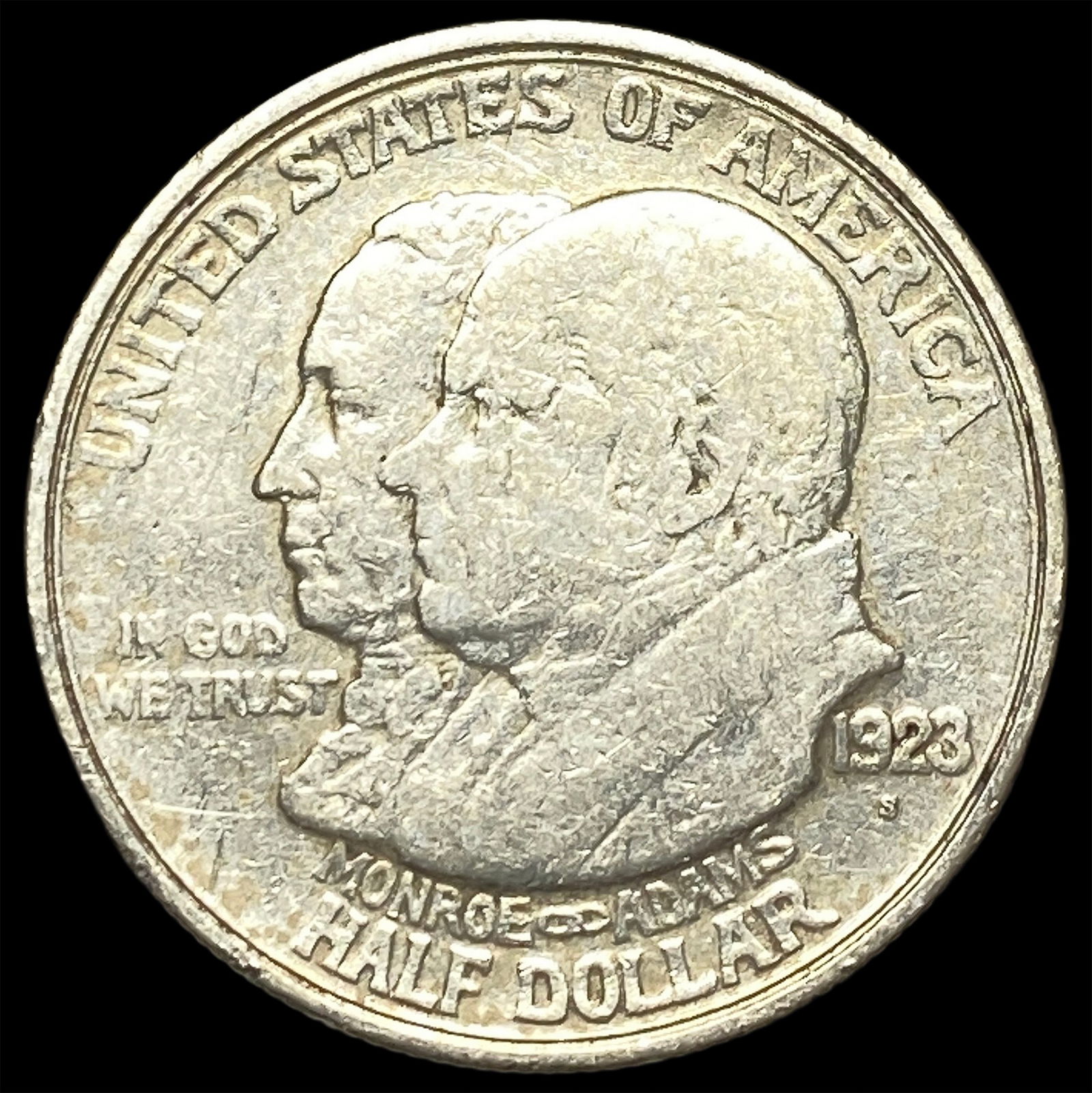 1923-S Silver Monroe Doctrine Half Dollar CLOSELY UNCIRCULATED: 1923-S Silver Monroe Doctrine Half Dollar CLOSELY UNCIRCULATED