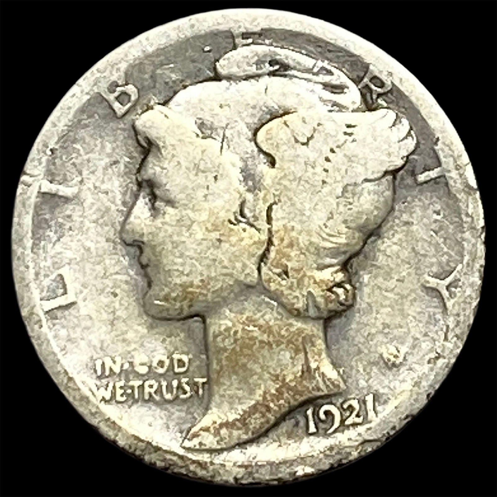 1921 Silver Mercury Dime NICELY CIRCULATED: 1921 Silver Mercury Dime NICELY CIRCULATED