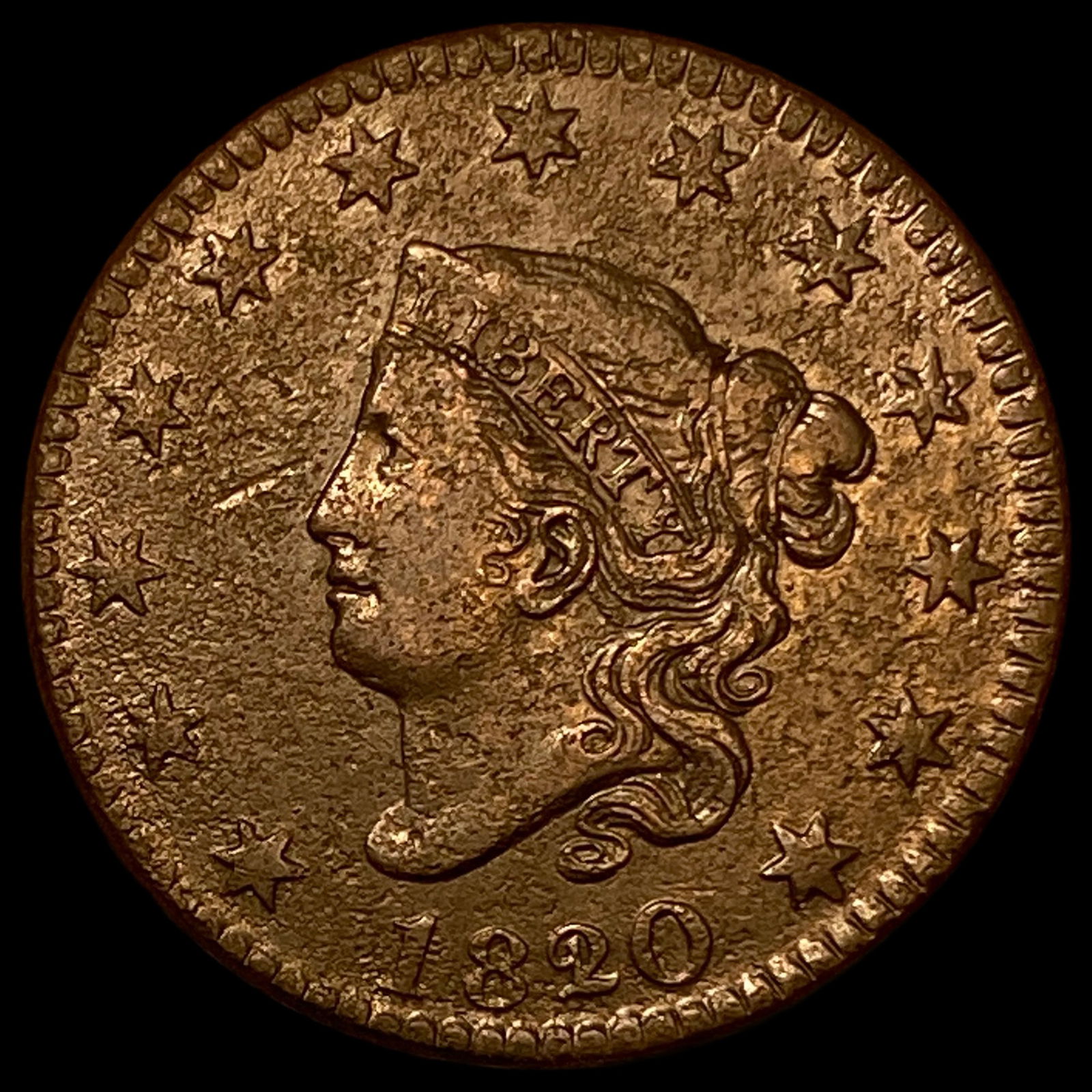 1820 Coronet Head Large Cent NEARLY UNCIRCULATED: 1820 Coronet Head Large Cent NEARLY UNCIRCULATED