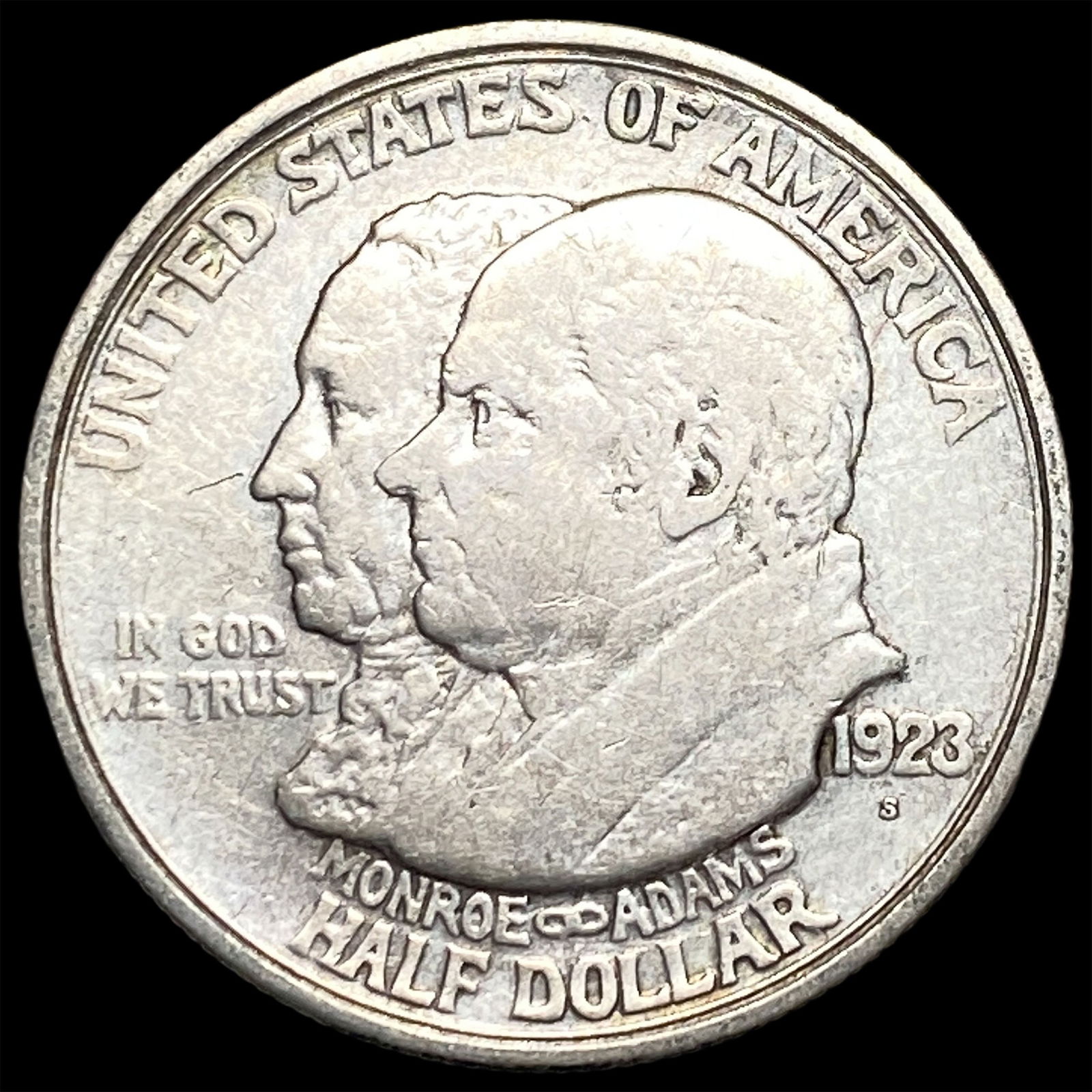 1923-S Silver Monroe Doctrine Half Dollar CLOSELY UNCIRCULATED: 1923-S Silver Monroe Doctrine Half Dollar CLOSELY UNCIRCULATED
