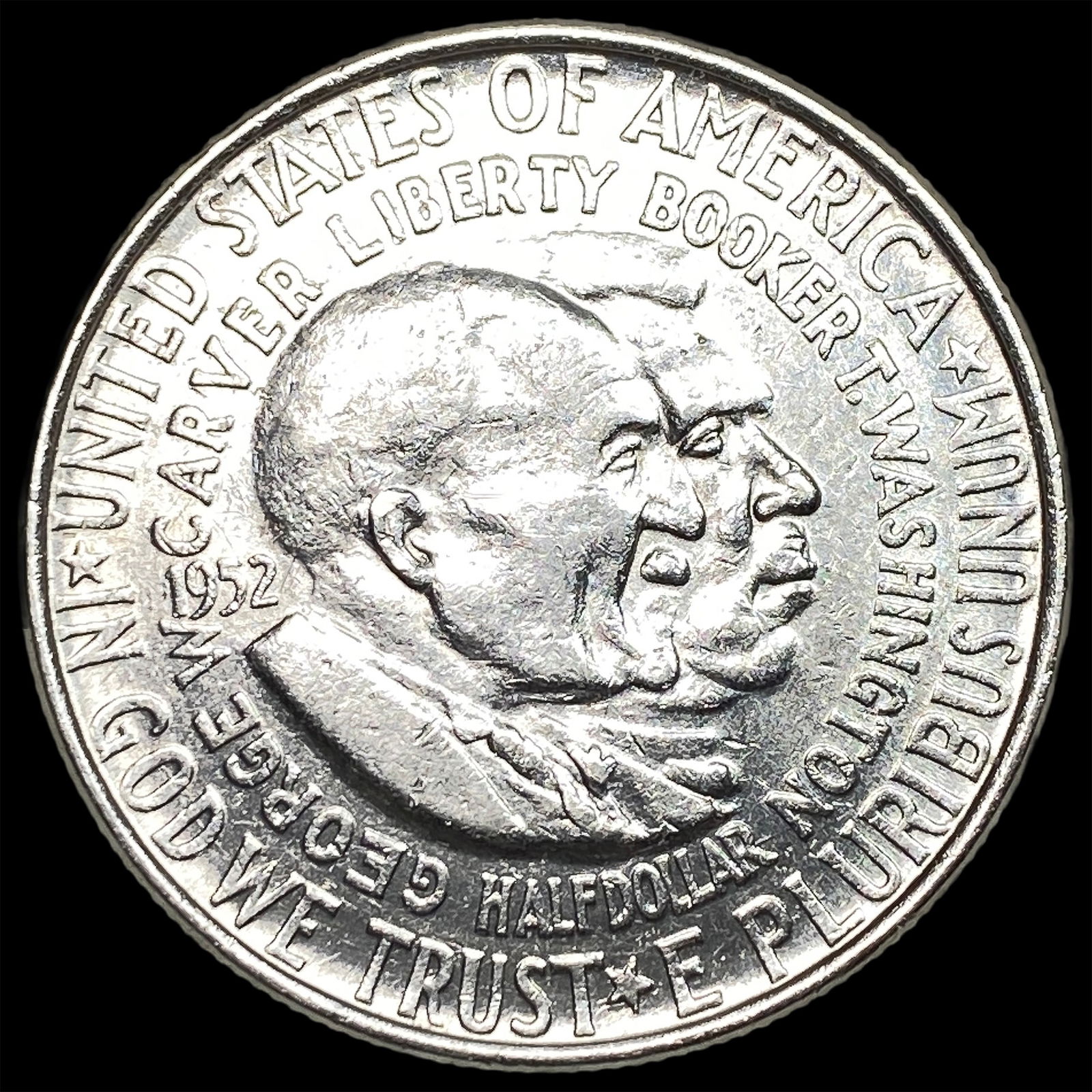 1952 Silver Half Dollar Booker T. Washington-Carver CLOSELY UNCIRCULATED: 1952 Silver Half Dollar Booker T. Washington-Carver CLOSELY UNCIRCULATED