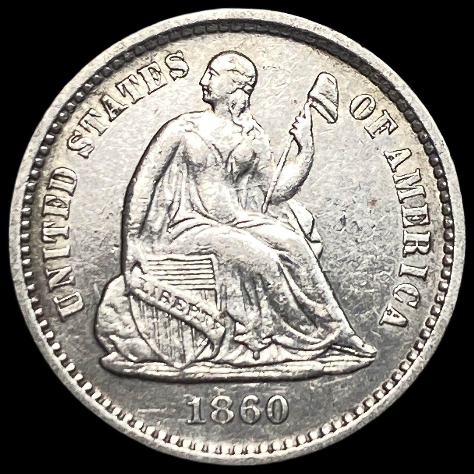 1860-O Silver Half Dime CLOSELY UNCIRCULATED (1 of 2)