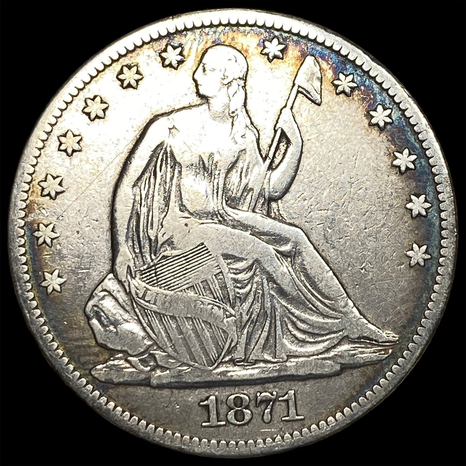 1871 Silver Half Dollar (Seated Liberty) ABOUT UNCIRCULATED (1 of 2)