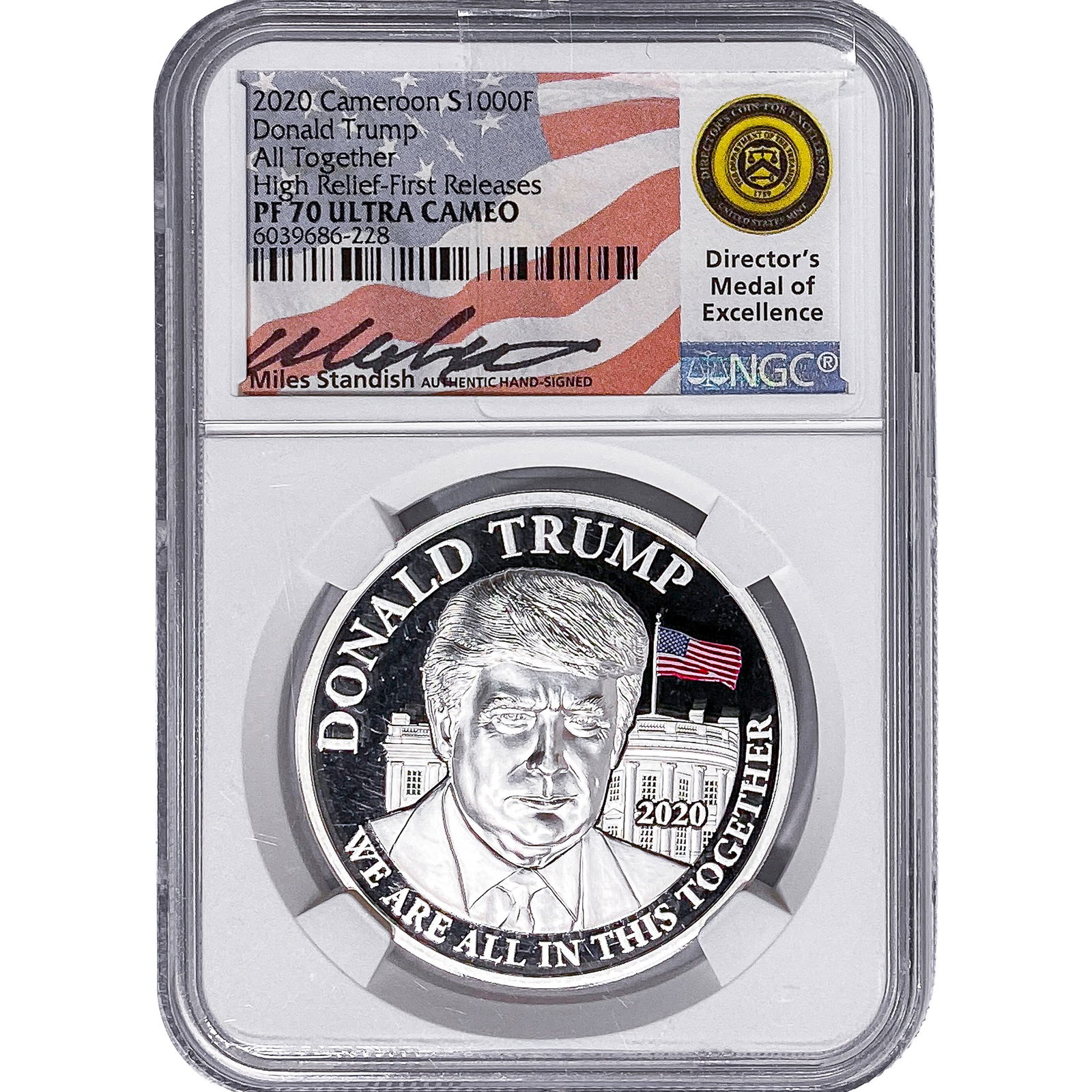 2020 Cameroun 1oz Silver 1000 Francs Trump NGC UC: 2020 Cameroun 1oz Silver 1000 Francs Trump NGC UC