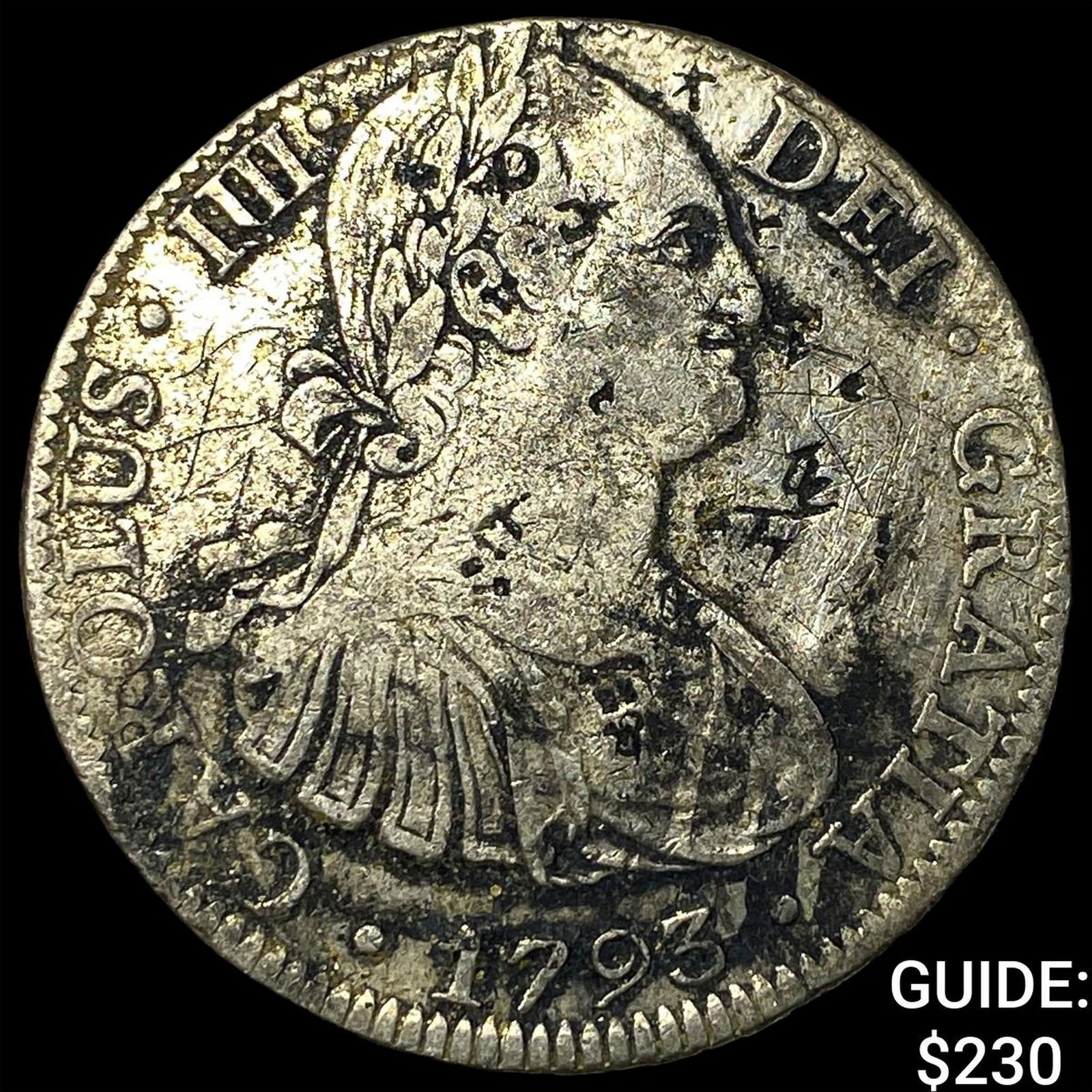 1793 Colonial Spain Silver 8 Reales Punchmarked NEARLY UNCIRCULATED (1 of 2)