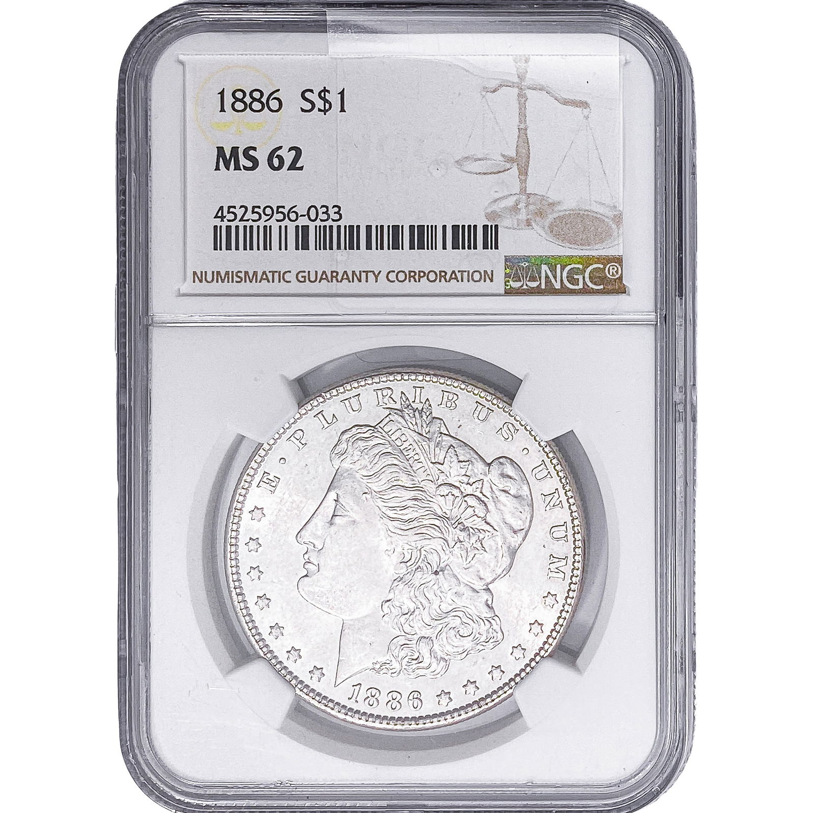 1886 Morgan Silver Dollar NGC MS62: 1886 Morgan Silver Dollar NGC MS62