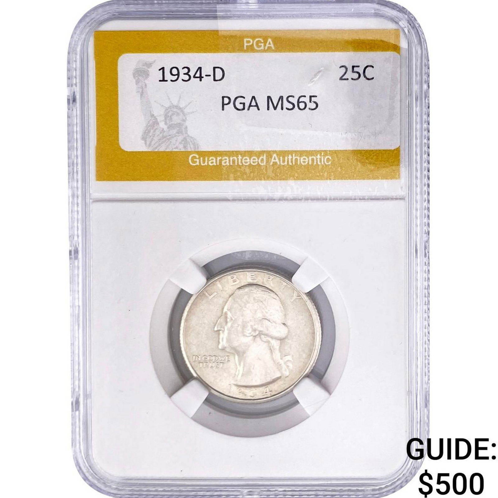 1934-D Washington Silver Quarter PGA MS65: 1934-D Washington Silver Quarter PGA MS65
