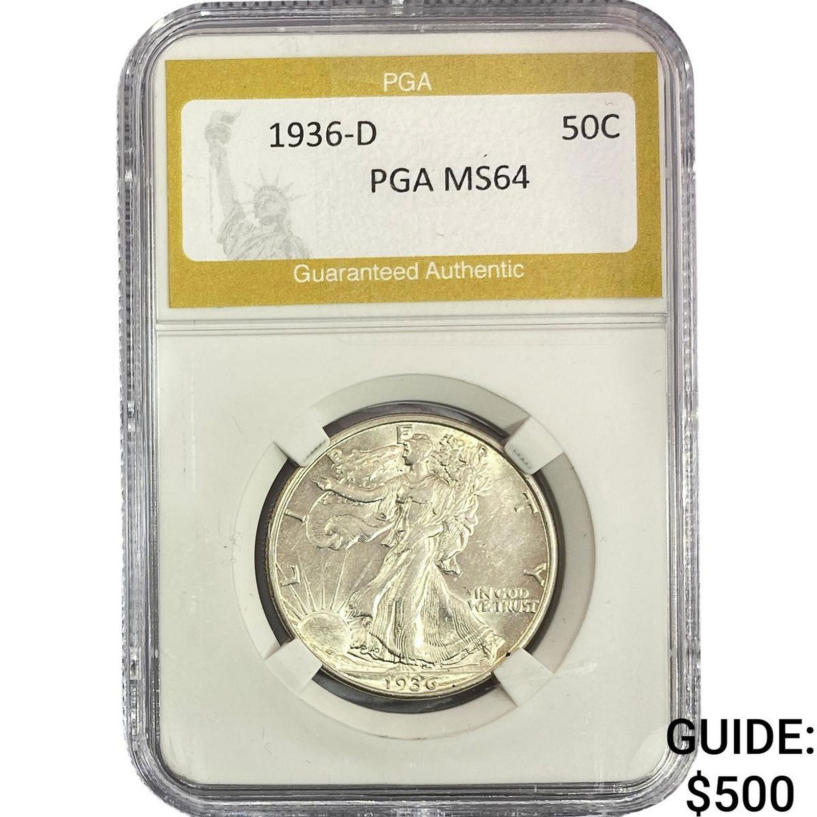 1936-D Walking Liberty Half Dollar PGA MS64: 1936-D Walking Liberty Half Dollar PGA MS64