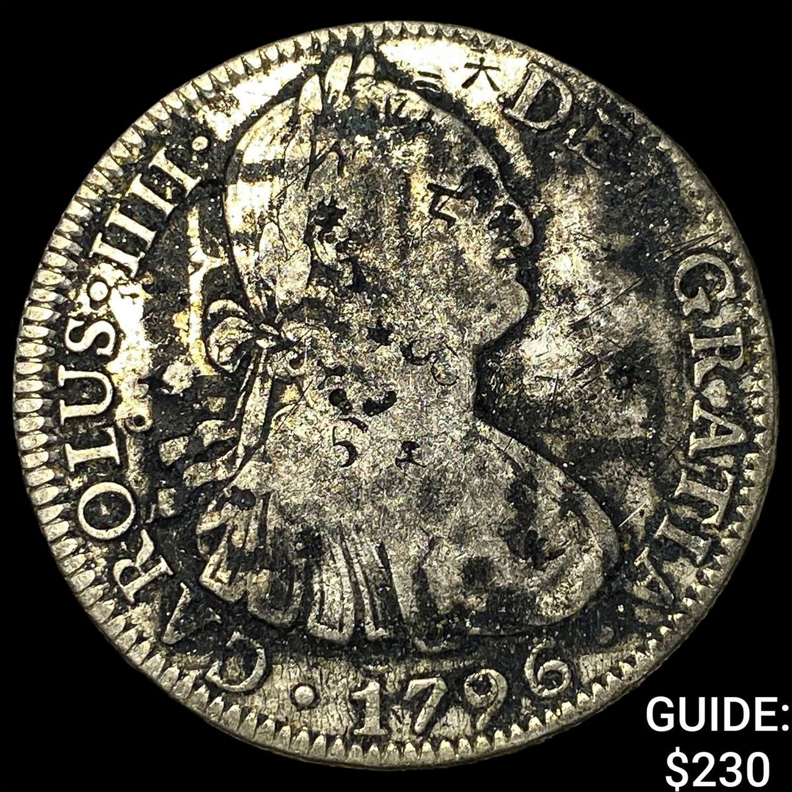 1796 Colonial Spain Silver 8 Reales Punchmarked NEARLY UNCIRCULATED (1 of 2)