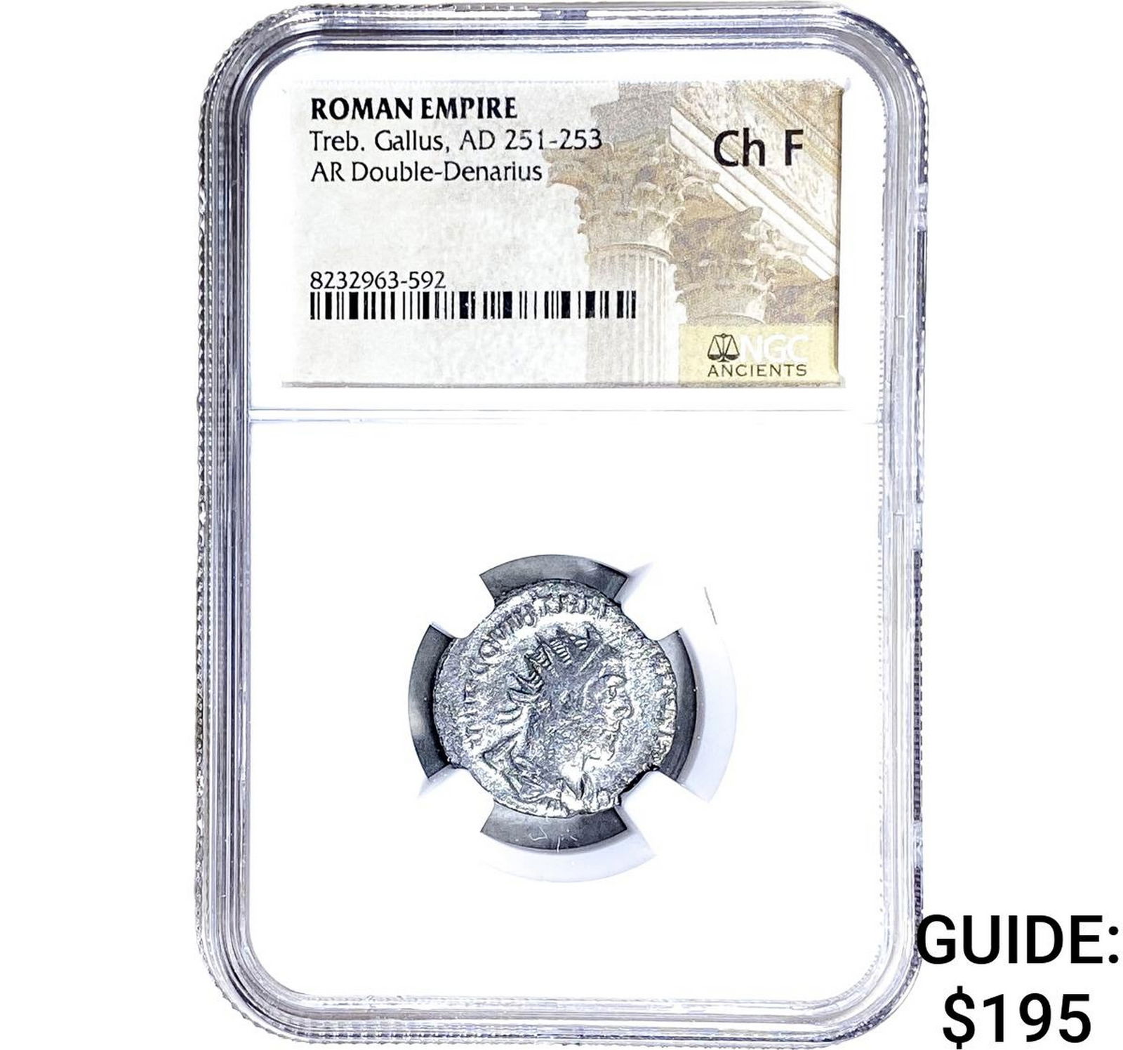 Roman Treb.Gallus, AD 251-253 AR Dbl-Denarius NGC Ch F: Roman Treb.Gallus, AD 251-253 AR Dbl-Denarius NGC Ch F