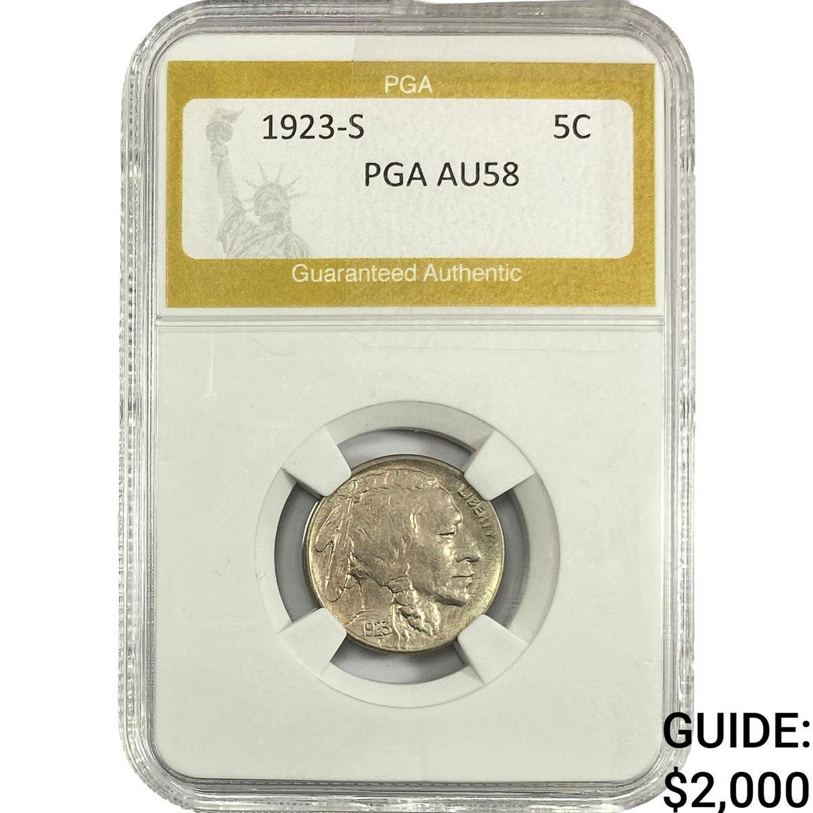 1923-S Buffalo Nickel PGA AU58: 1923-S Buffalo Nickel PGA AU58