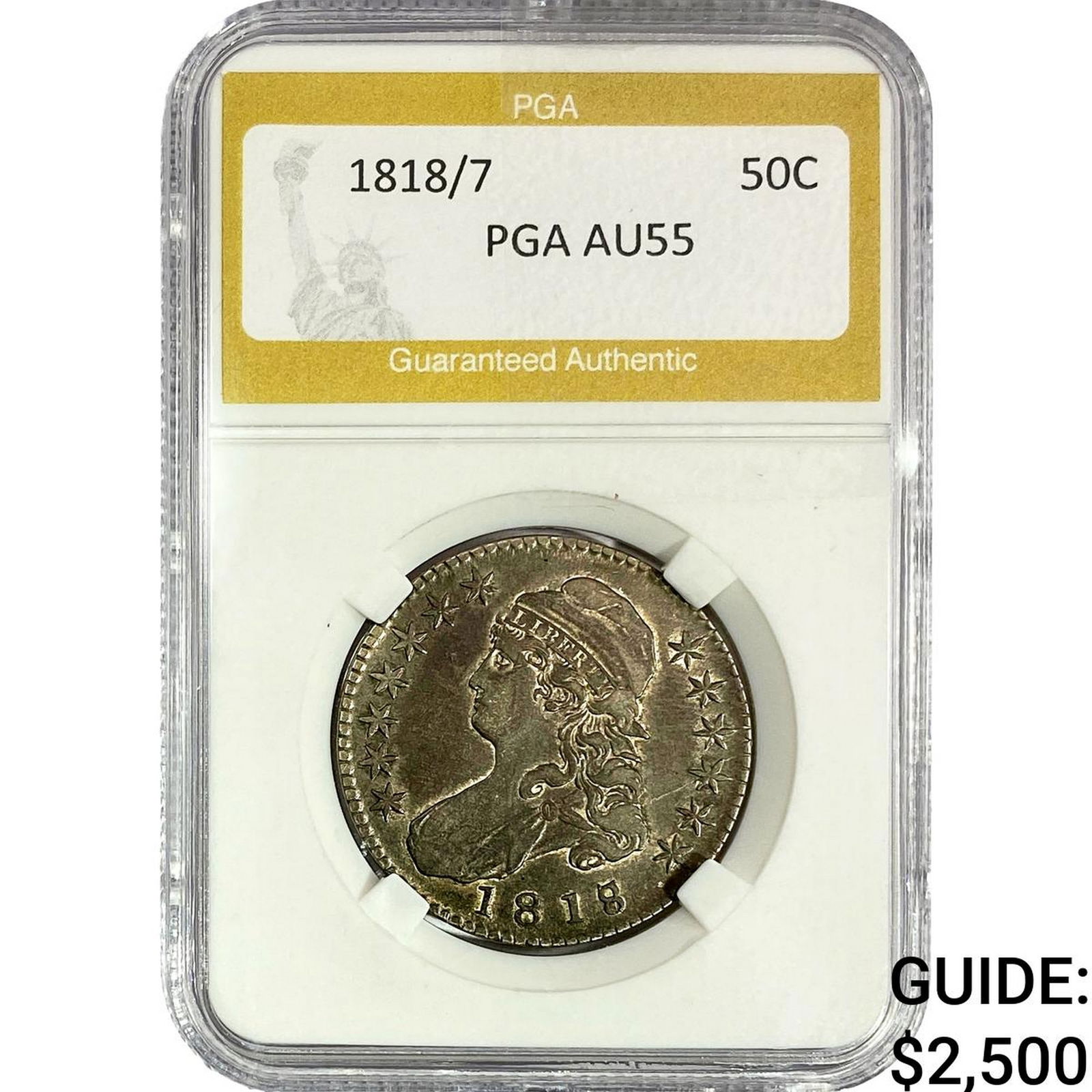1818/7 Capped Bust Half Dollar PGA AU55: 1818/7 Capped Bust Half Dollar PGA AU55