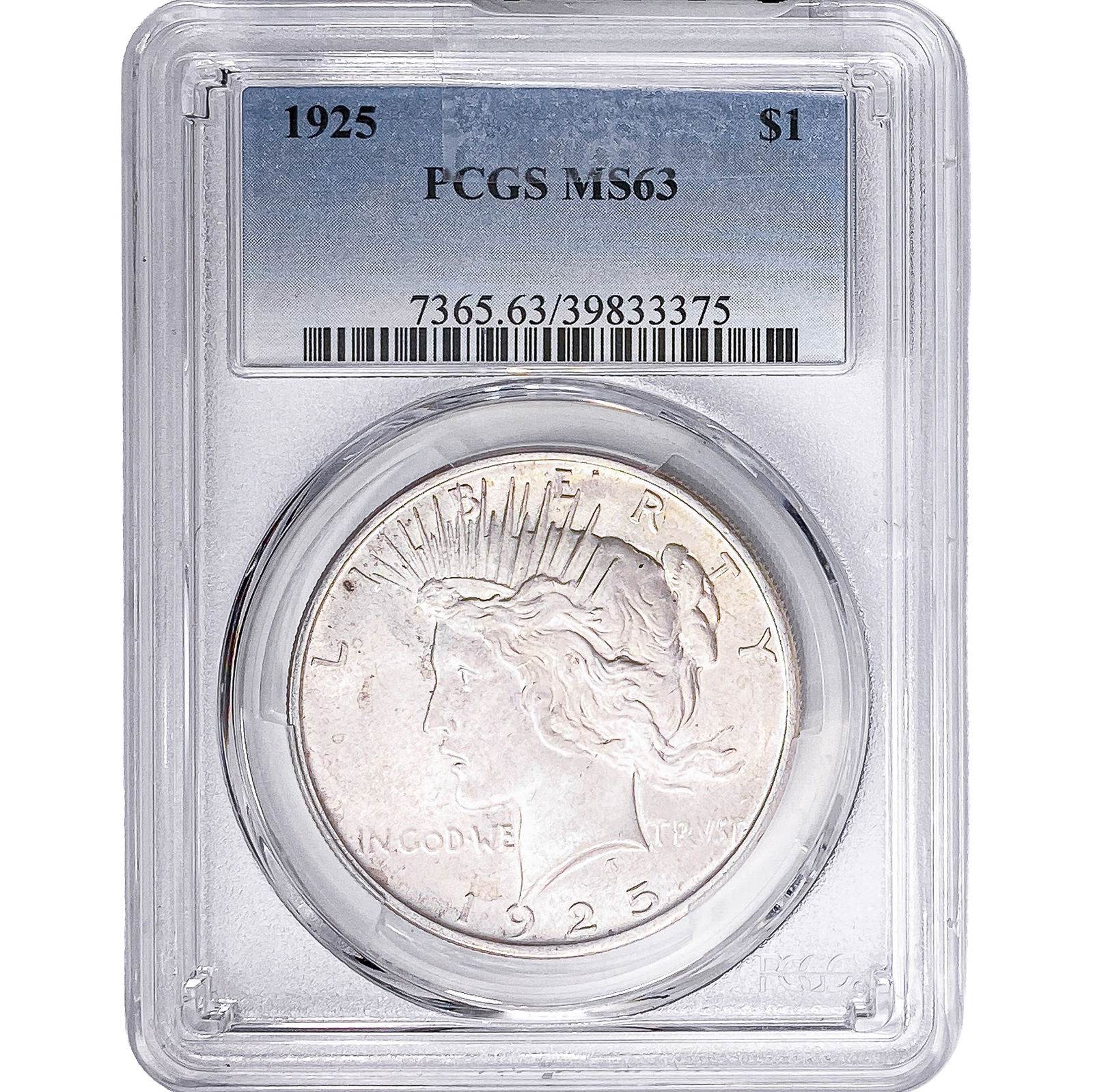 1925 Silver Peace Dollar PCGS MS63: 1925 Silver Peace Dollar PCGS MS63