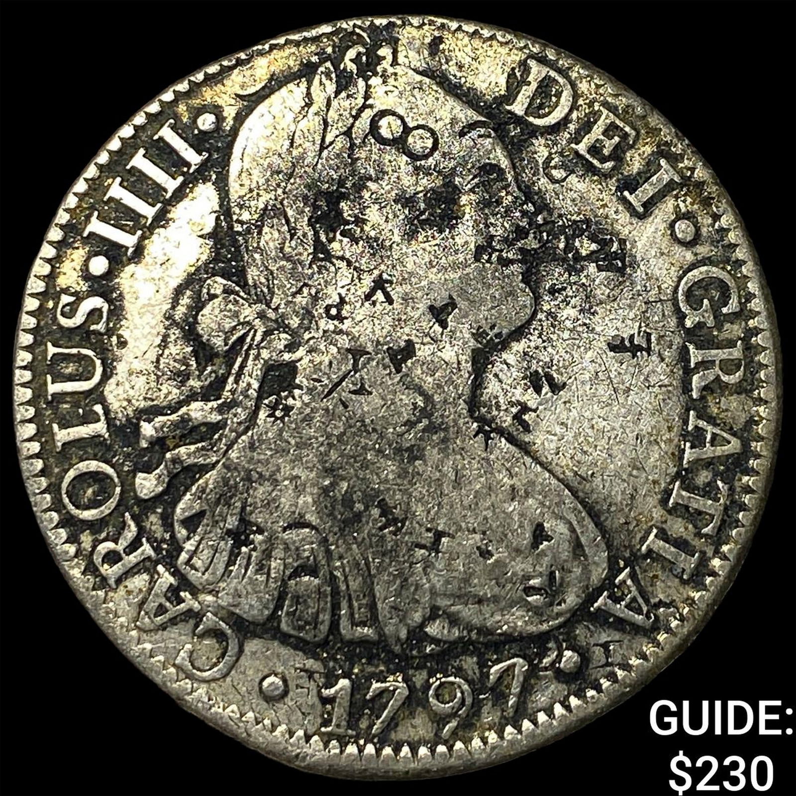 1797 Colonial Spain Silver 8 Reales Punchmarked NEARLY UNCIRCULATED (1 of 2)